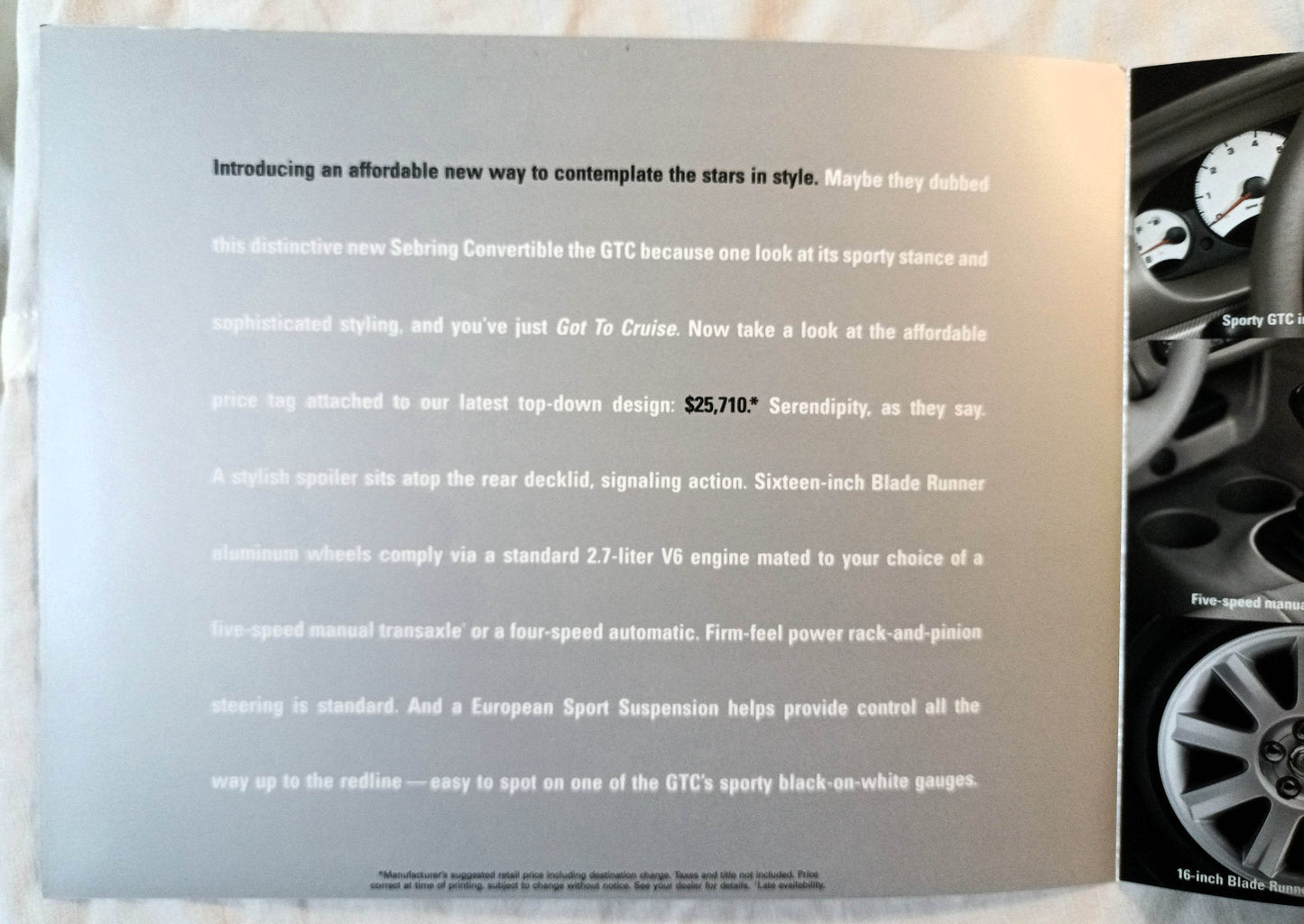 Chrysler Sebring GTC Convertible Dealer Sales Brochure 2002 - TulipStuff