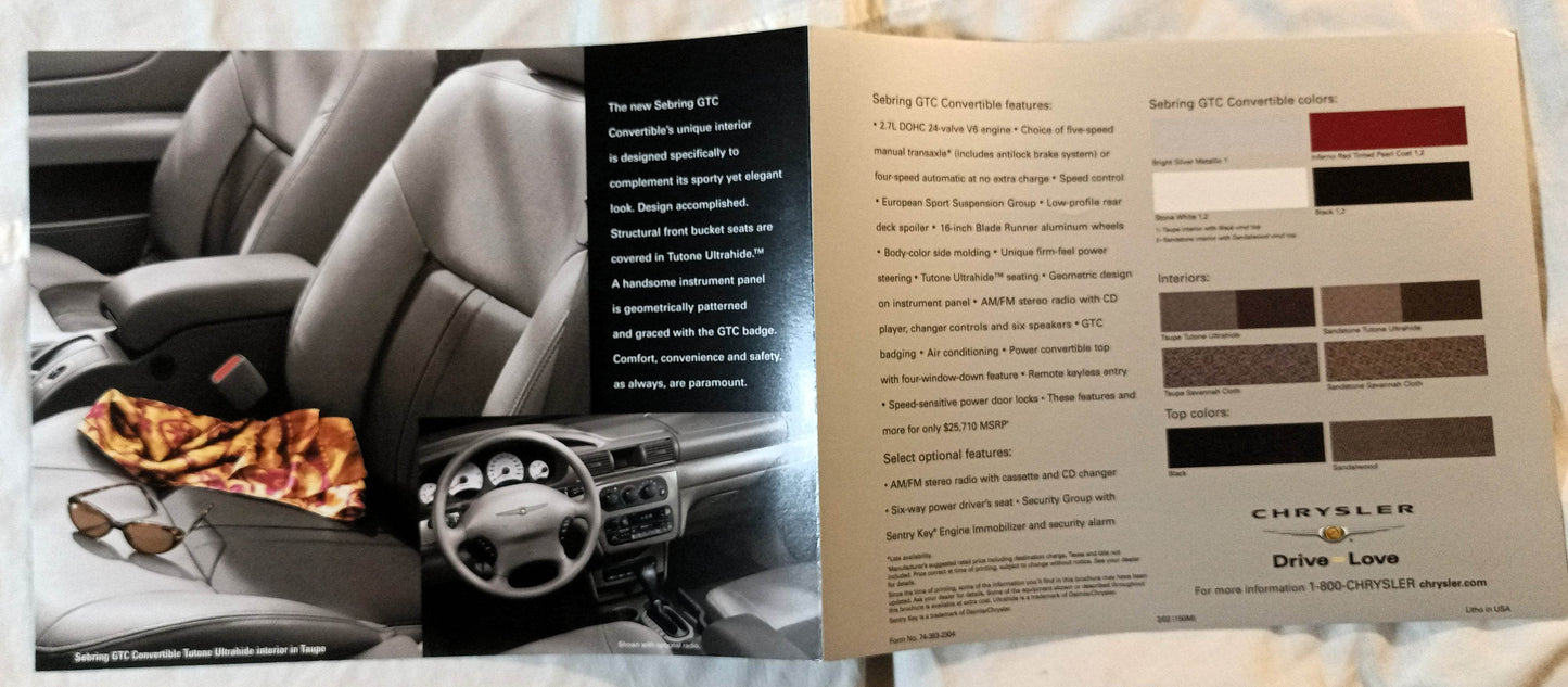 Chrysler Sebring GTC Convertible Dealer Sales Brochure 2002 - TulipStuff