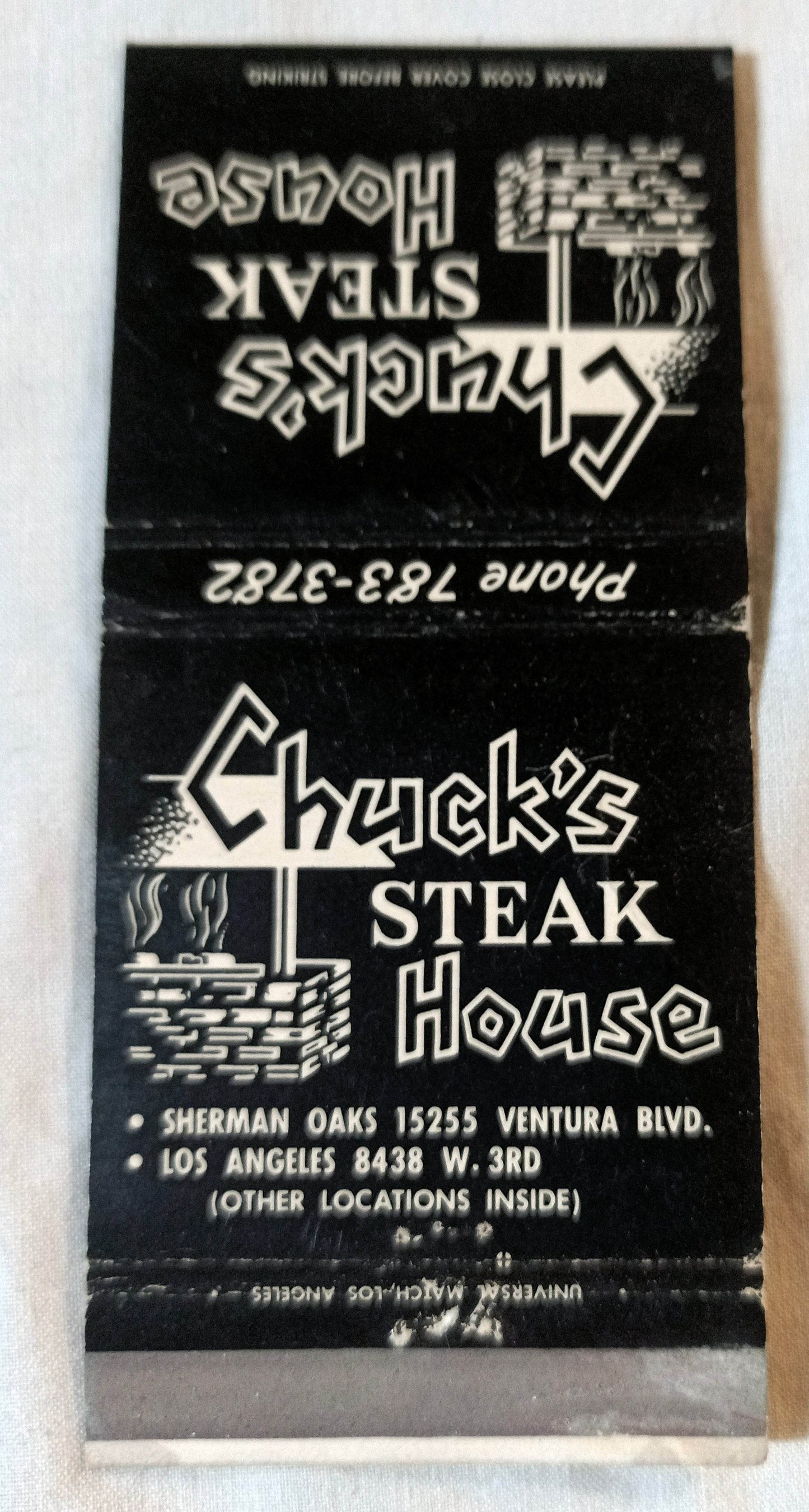 Chuck's Steak House Los Angeles Sherman Oaks Matchbook Cover 1960's - TulipStuff