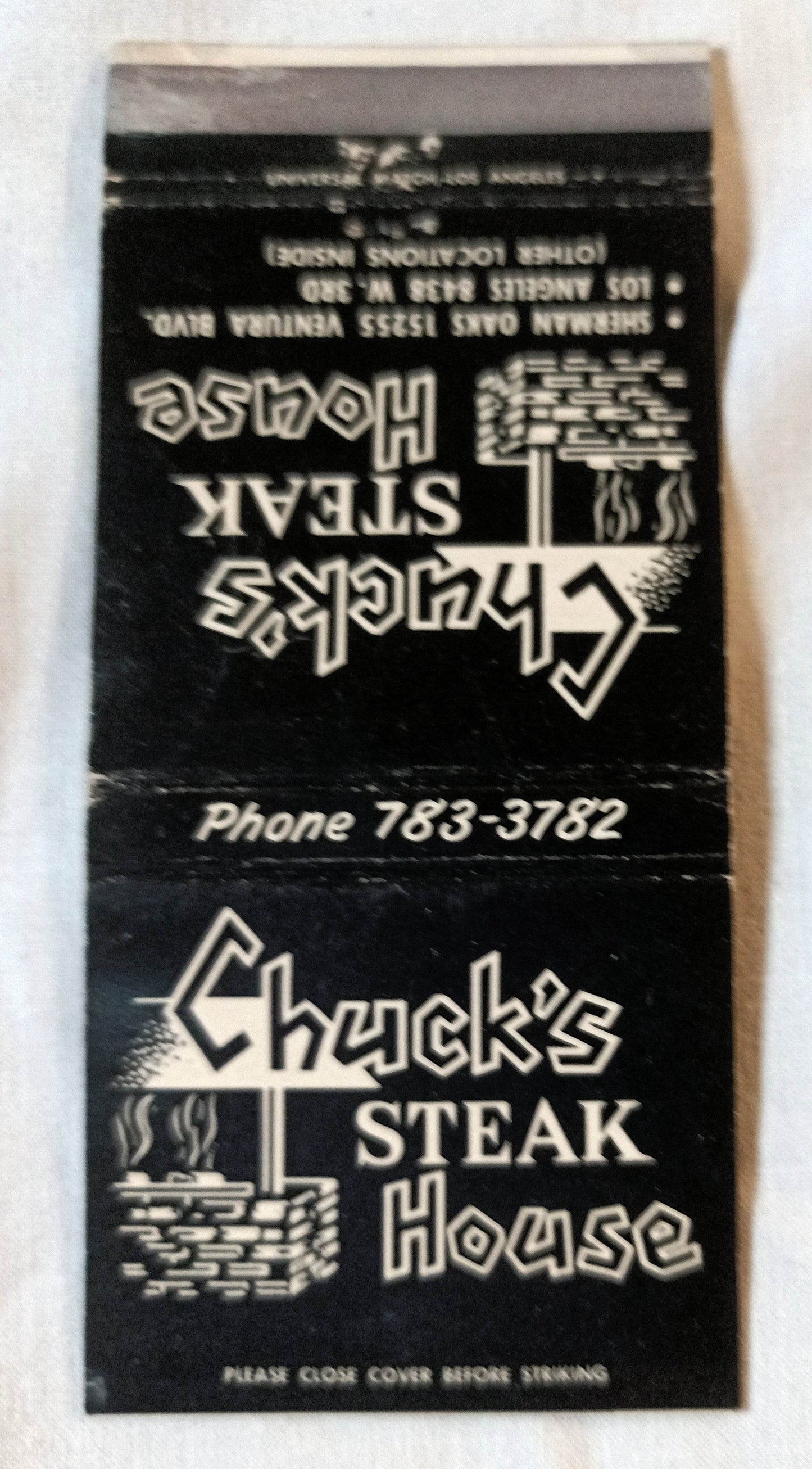 Chuck's Steak House Los Angeles Sherman Oaks Matchbook Cover 1960's - TulipStuff