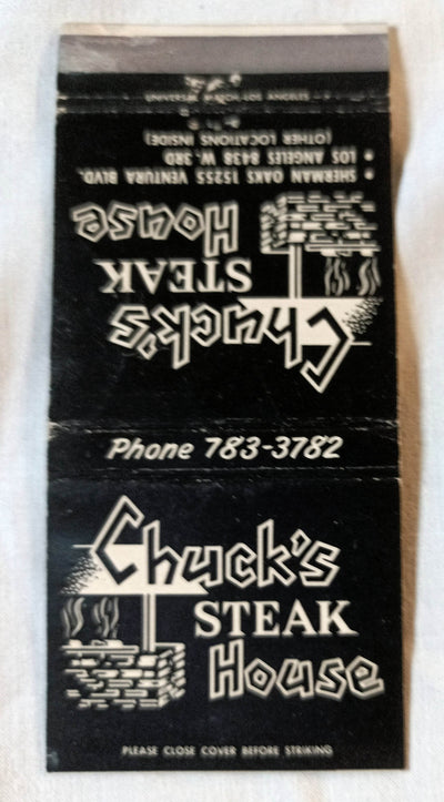 Chuck's Steak House Los Angeles Sherman Oaks Matchbook Cover 1960's - TulipStuff
