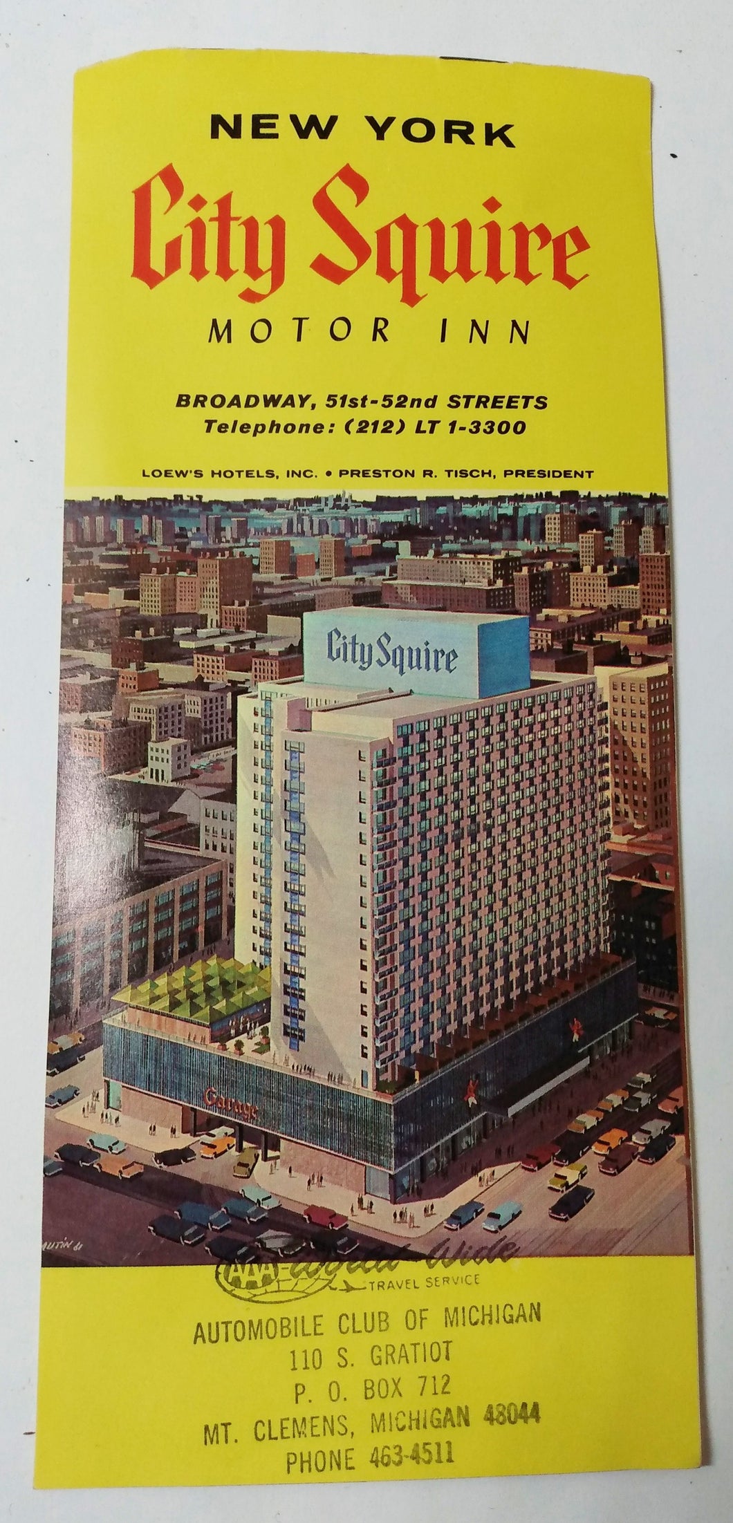 Loew's City Squire Motor Inn Broadway 51st 52nd New York Brochure 1963 - TulipStuff