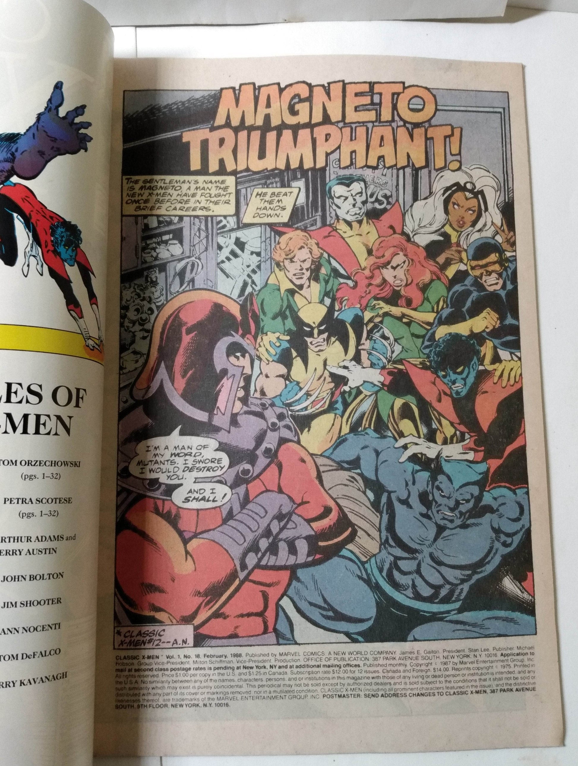 Classic X-Men Issue #18 Comic Book February 1988 Marvel Comics Magneto - TulipStuff