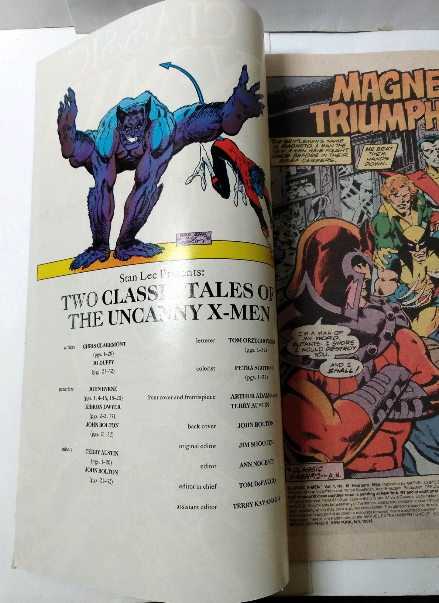 Classic X-Men Issue #18 Comic Book February 1988 Marvel Comics Magneto - TulipStuff