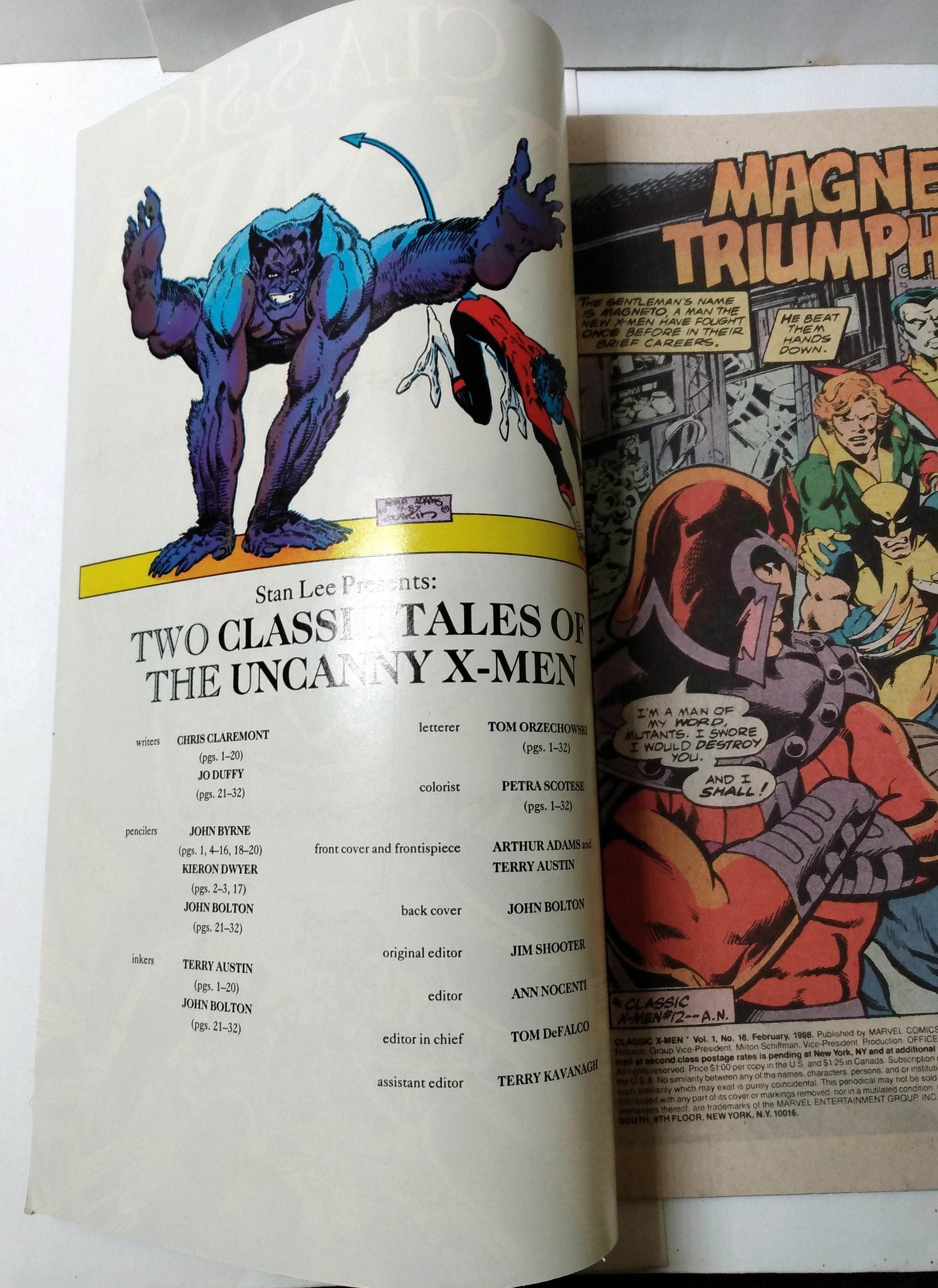 Classic X-Men Issue #18 Comic Book February 1988 Marvel Comics Magneto - TulipStuff
