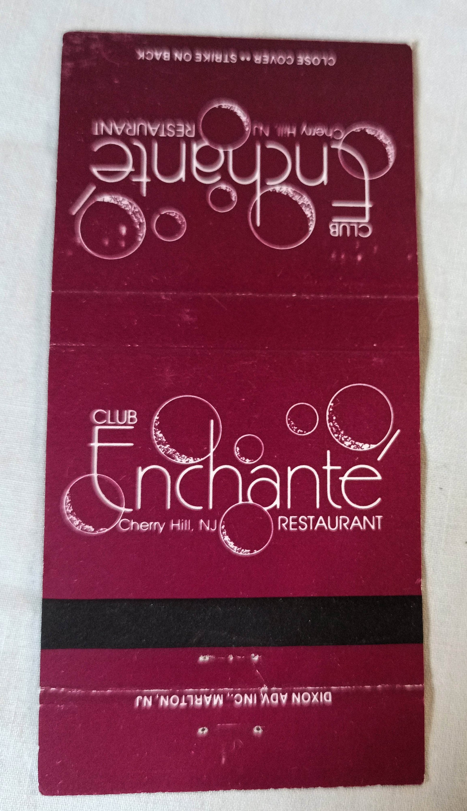 Club Enchante Restaurant Night Club Cherry Hill Matchbook Cover 1980's - TulipStuff