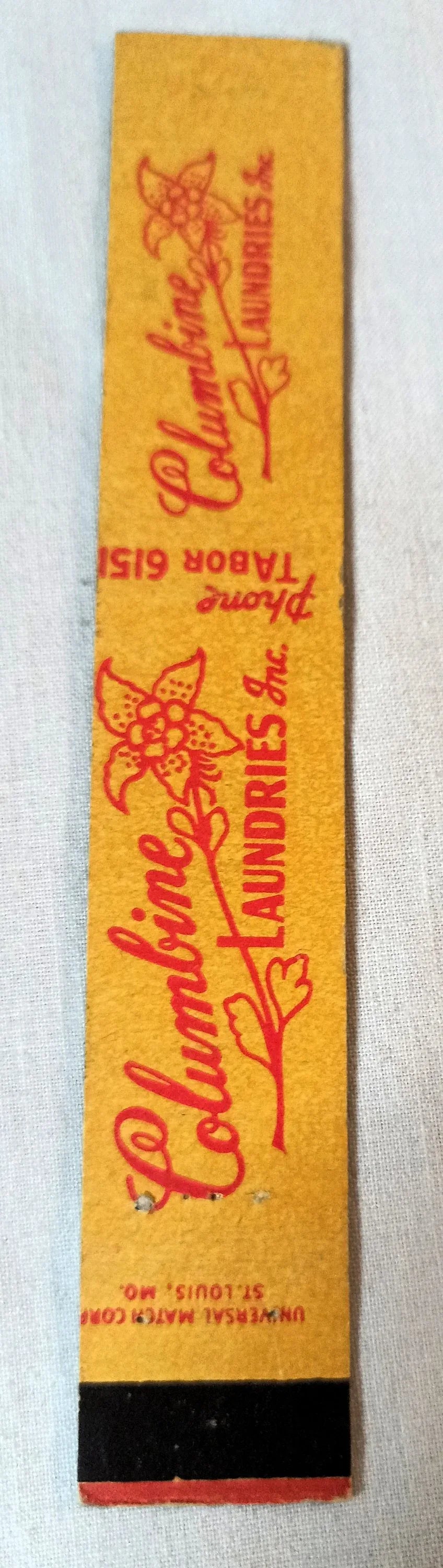Columbine Laundries Denver Colorado 20th Park Matchbook Cover 1950s - TulipStuff