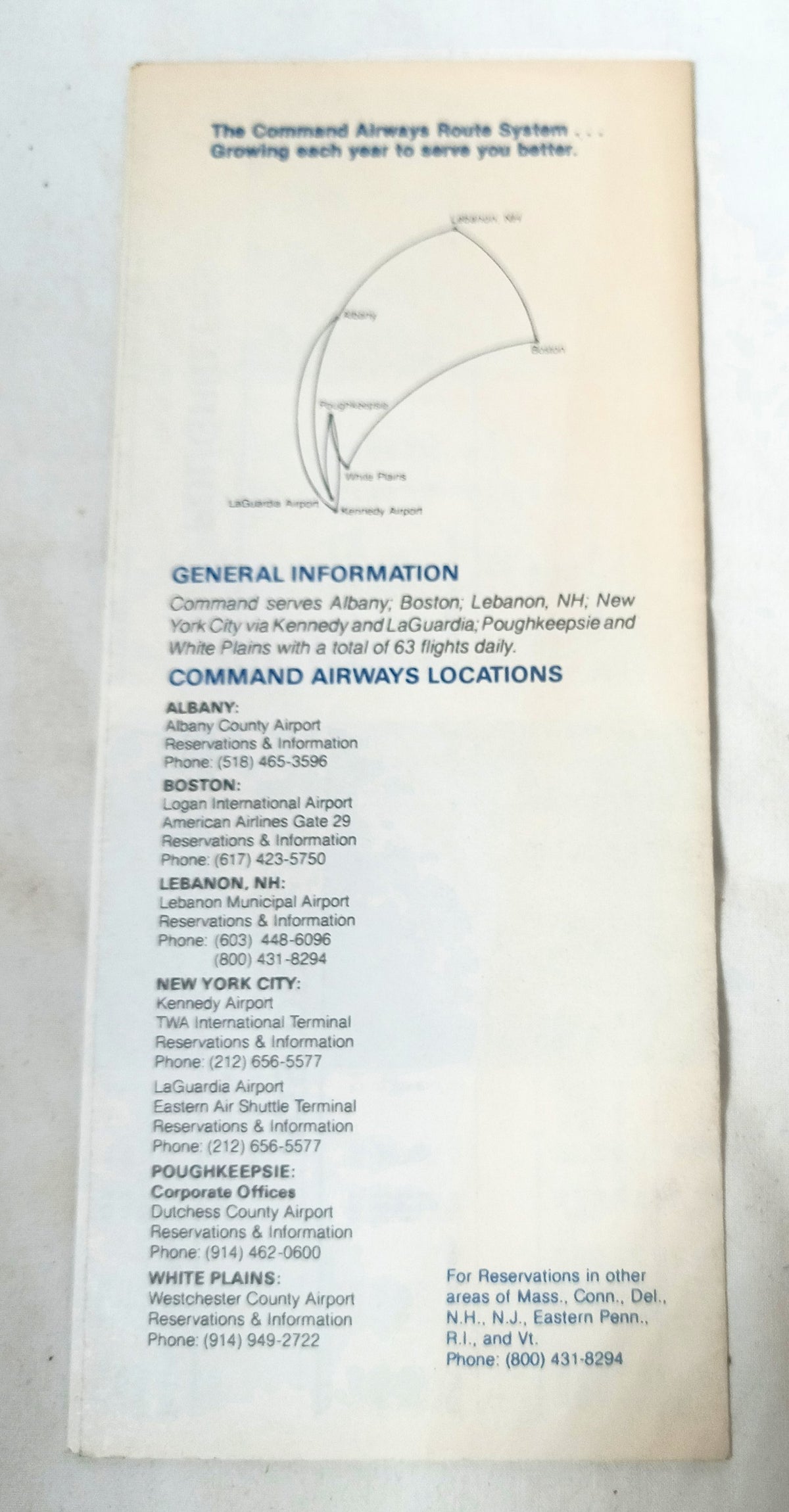 Command Airways System Flight Schedule NYC Boston Albany 1982 - TulipStuff