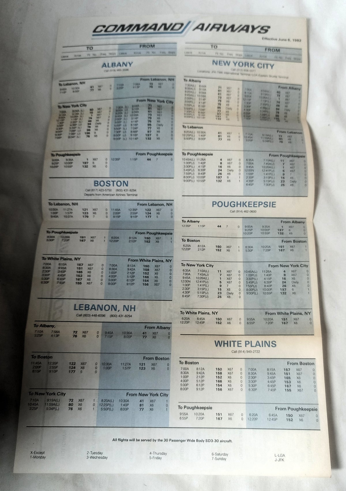 Command Airways System Flight Schedule NYC Boston Albany 1982 - TulipStuff