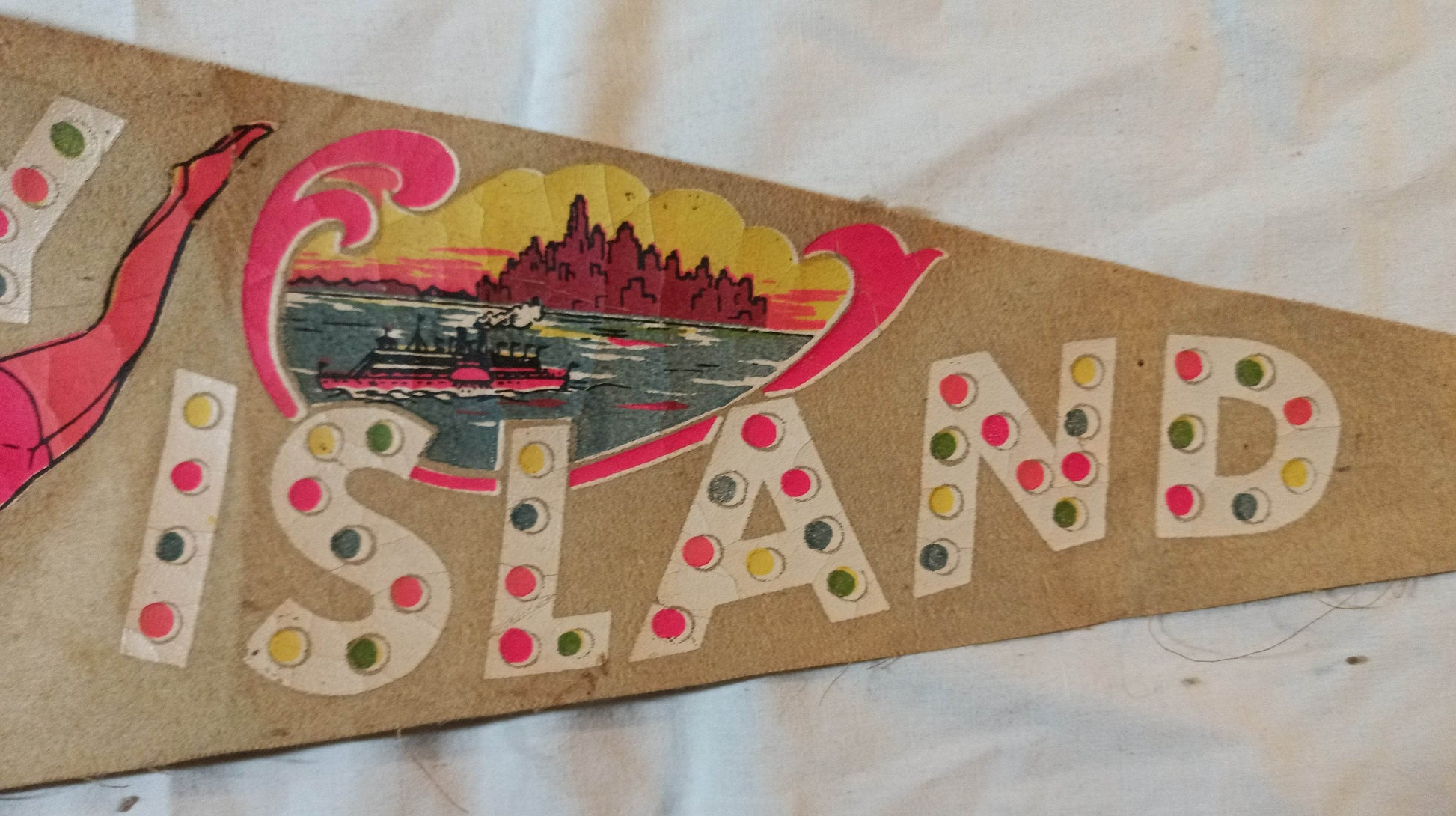 Coney Island NY Parachute Jump Steeplechase Park  26" Pennant 1940's - TulipStuff