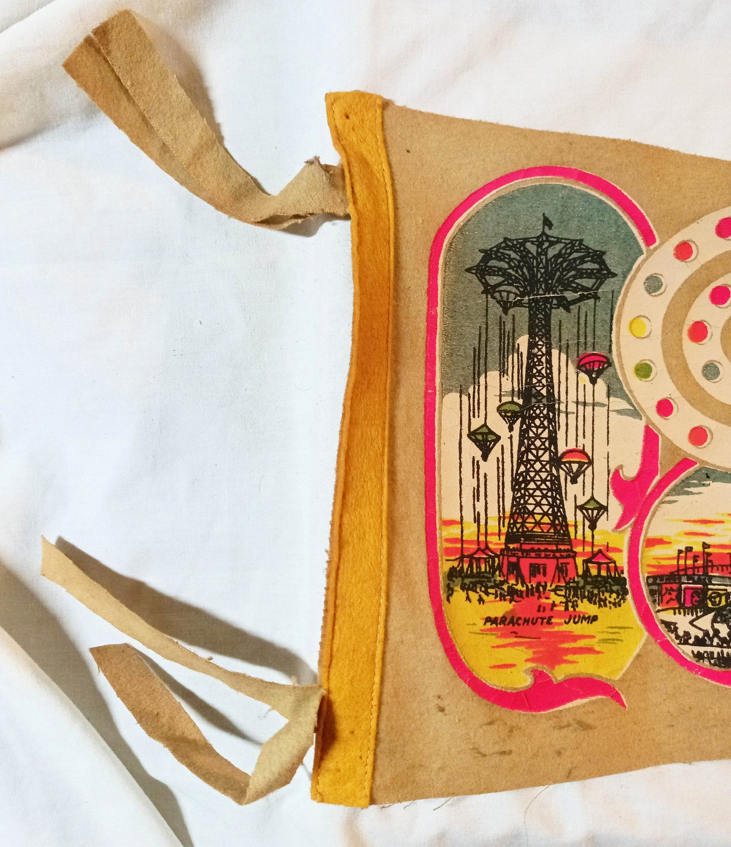 Coney Island NY Parachute Jump Steeplechase Park  26" Pennant 1940's - TulipStuff