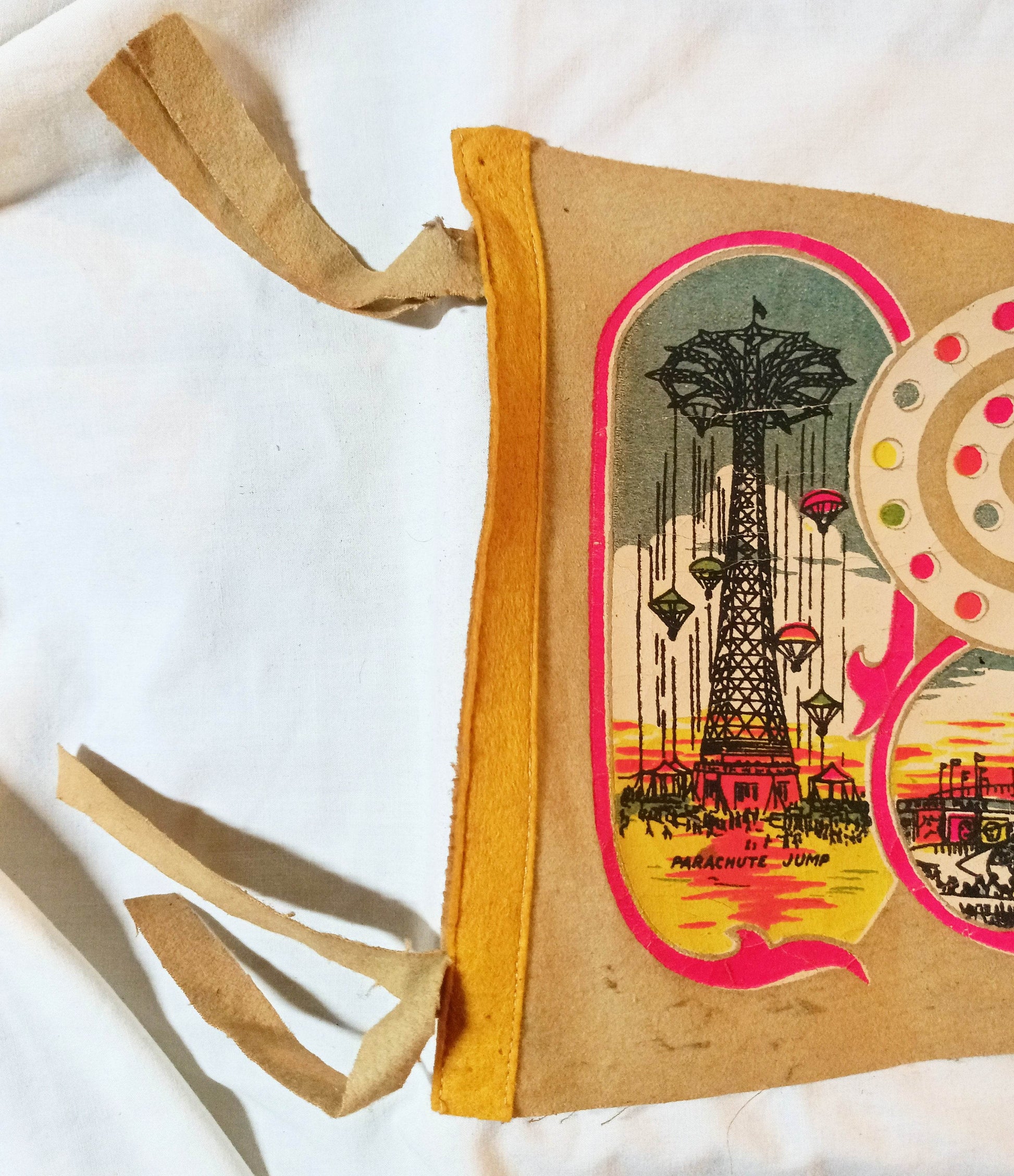 Coney Island NY Parachute Jump Steeplechase Park  26" Pennant 1940's - TulipStuff