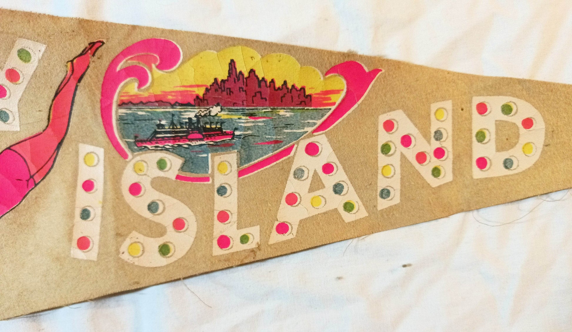 Coney Island NY Parachute Jump Steeplechase Park  26" Pennant 1940's - TulipStuff