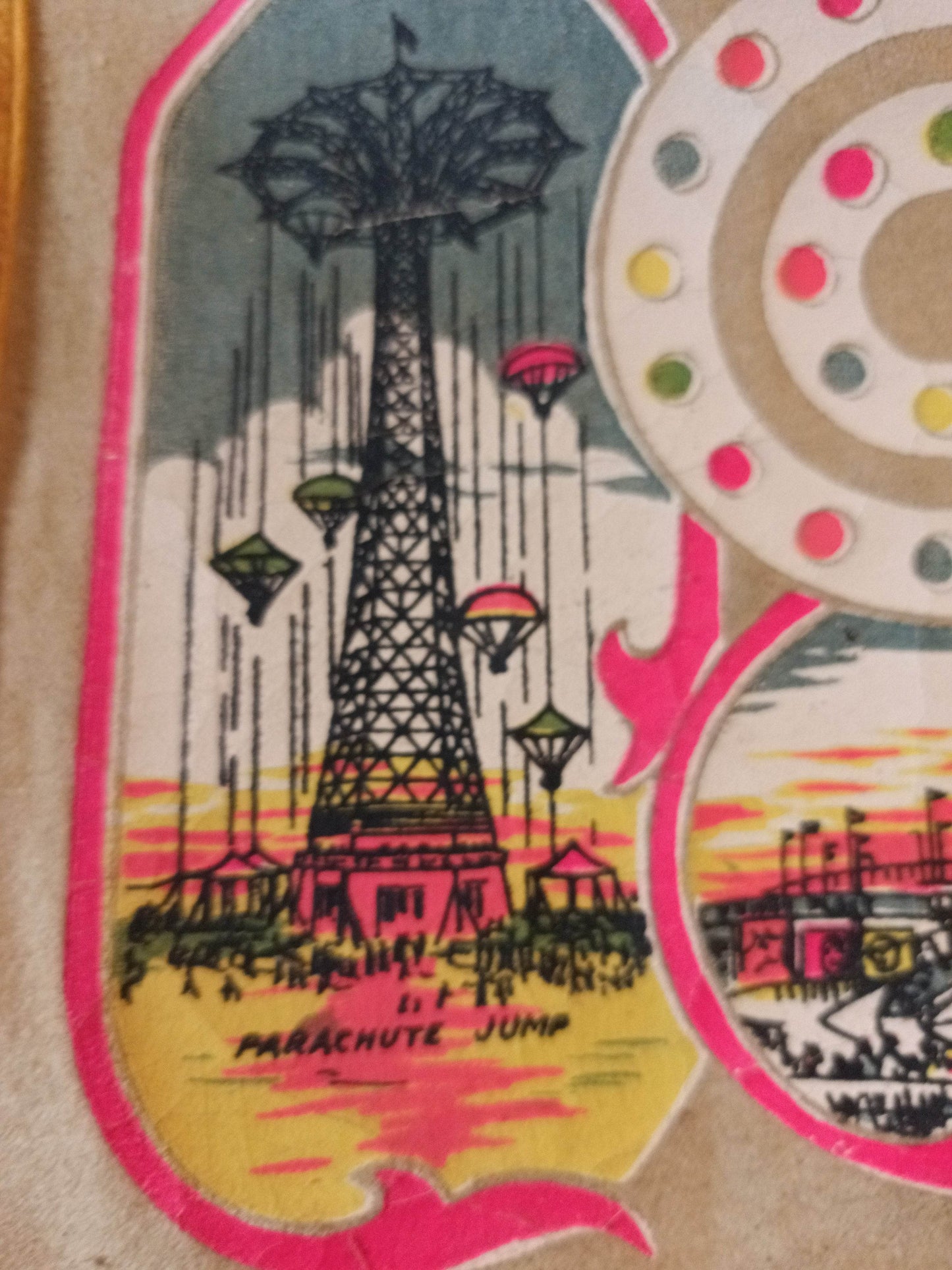 Coney Island NY Parachute Jump Steeplechase Park  26" Pennant 1940's - TulipStuff