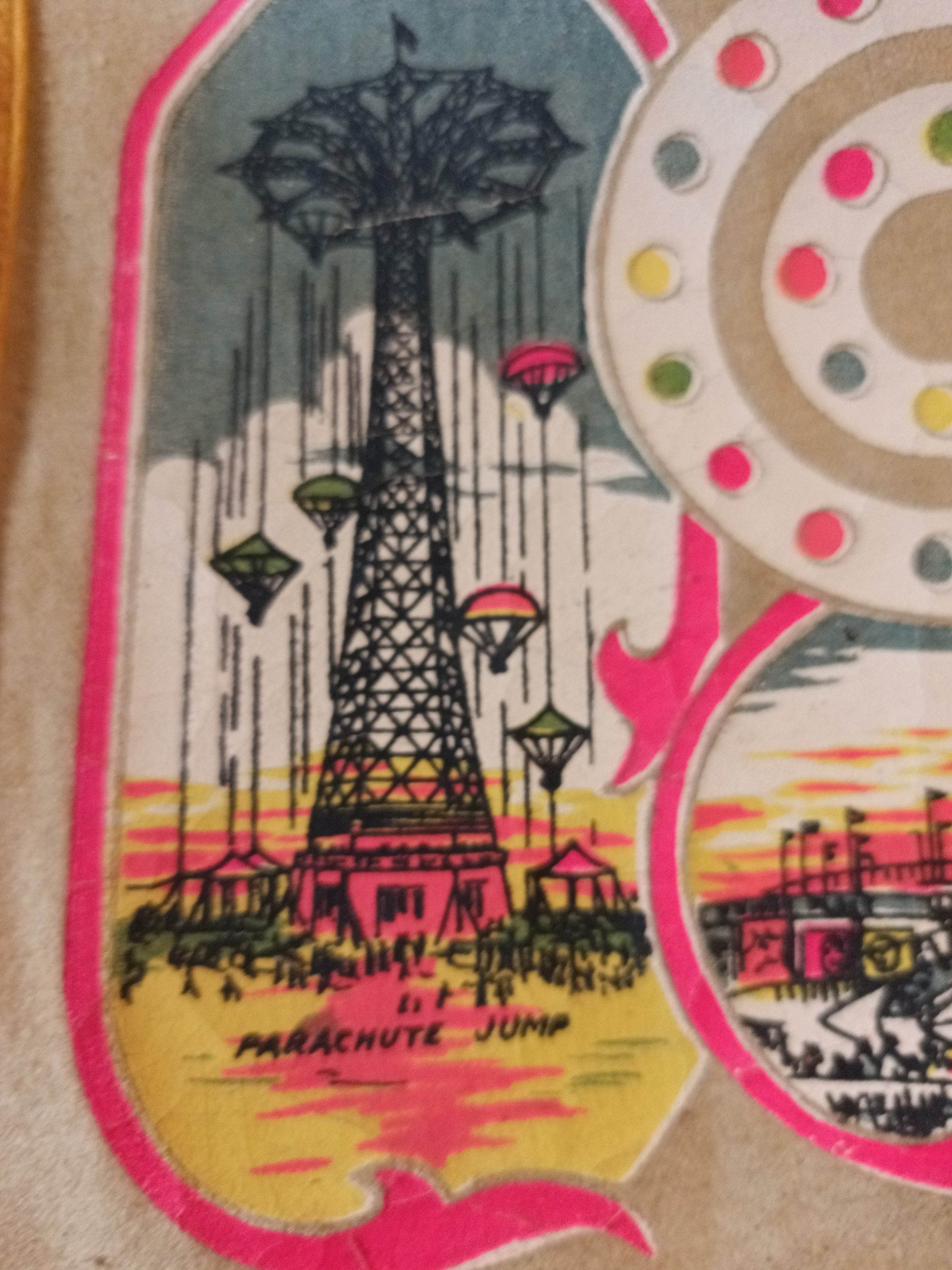 Coney Island NY Parachute Jump Steeplechase Park  26" Pennant 1940's - TulipStuff