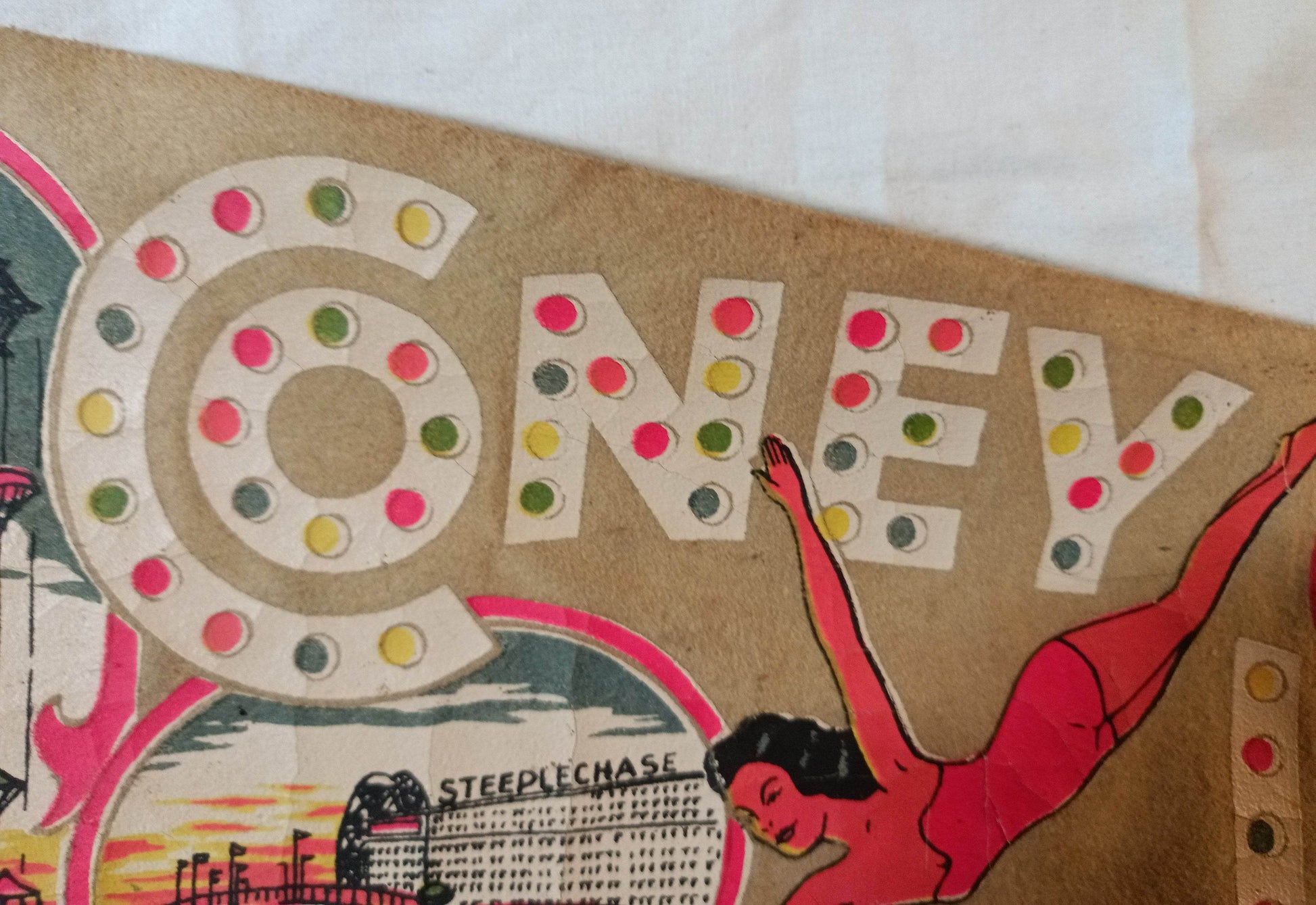 Coney Island NY Parachute Jump Steeplechase Park  26" Pennant 1940's - TulipStuff