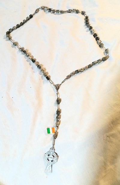 Connemara Marble 25” Rosary With Erin Crucifix Made In Ireland 1990's - TulipStuff