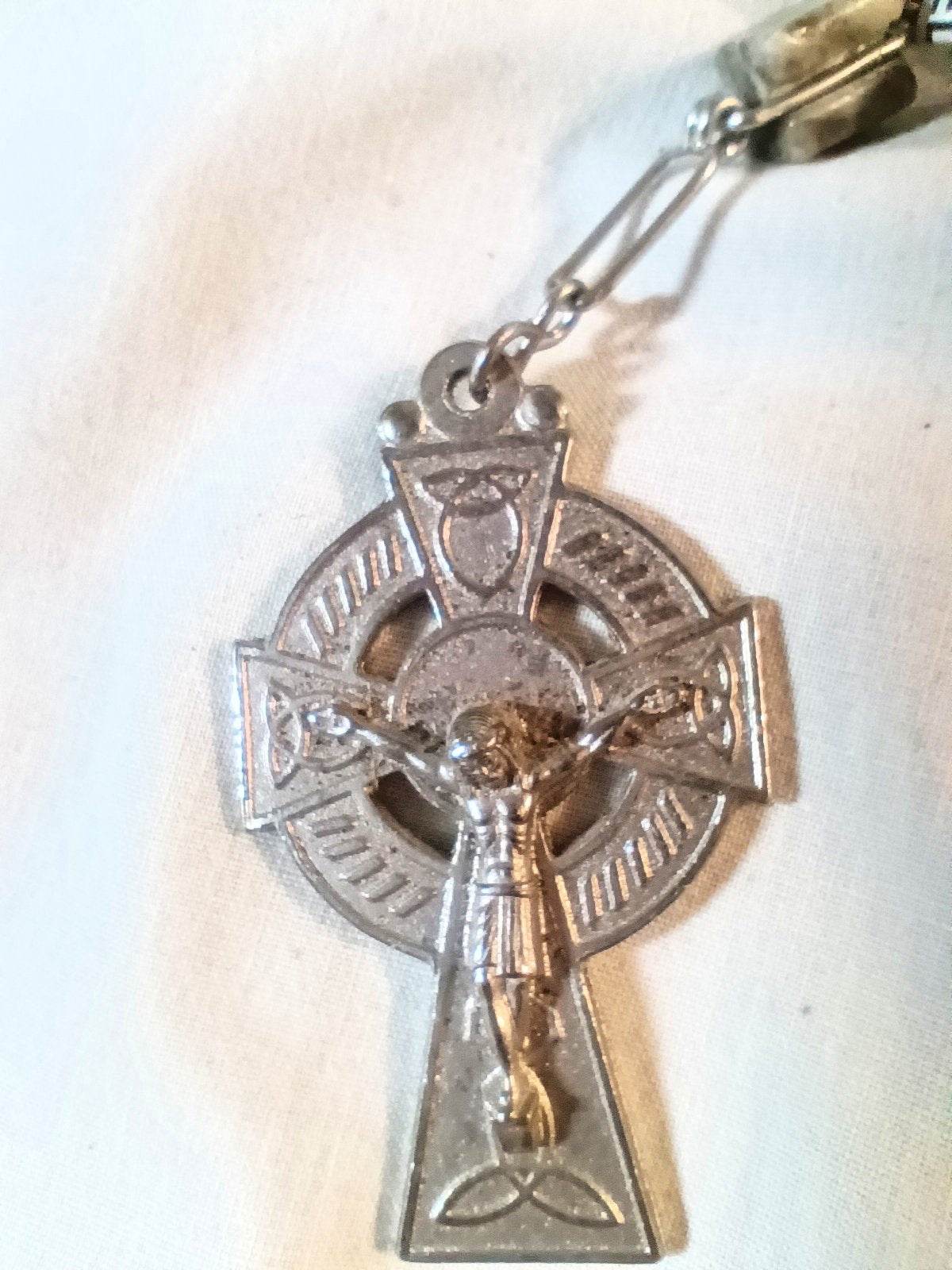 Connemara Marble 25” Rosary With Erin Crucifix Made In Ireland 1990's - TulipStuff