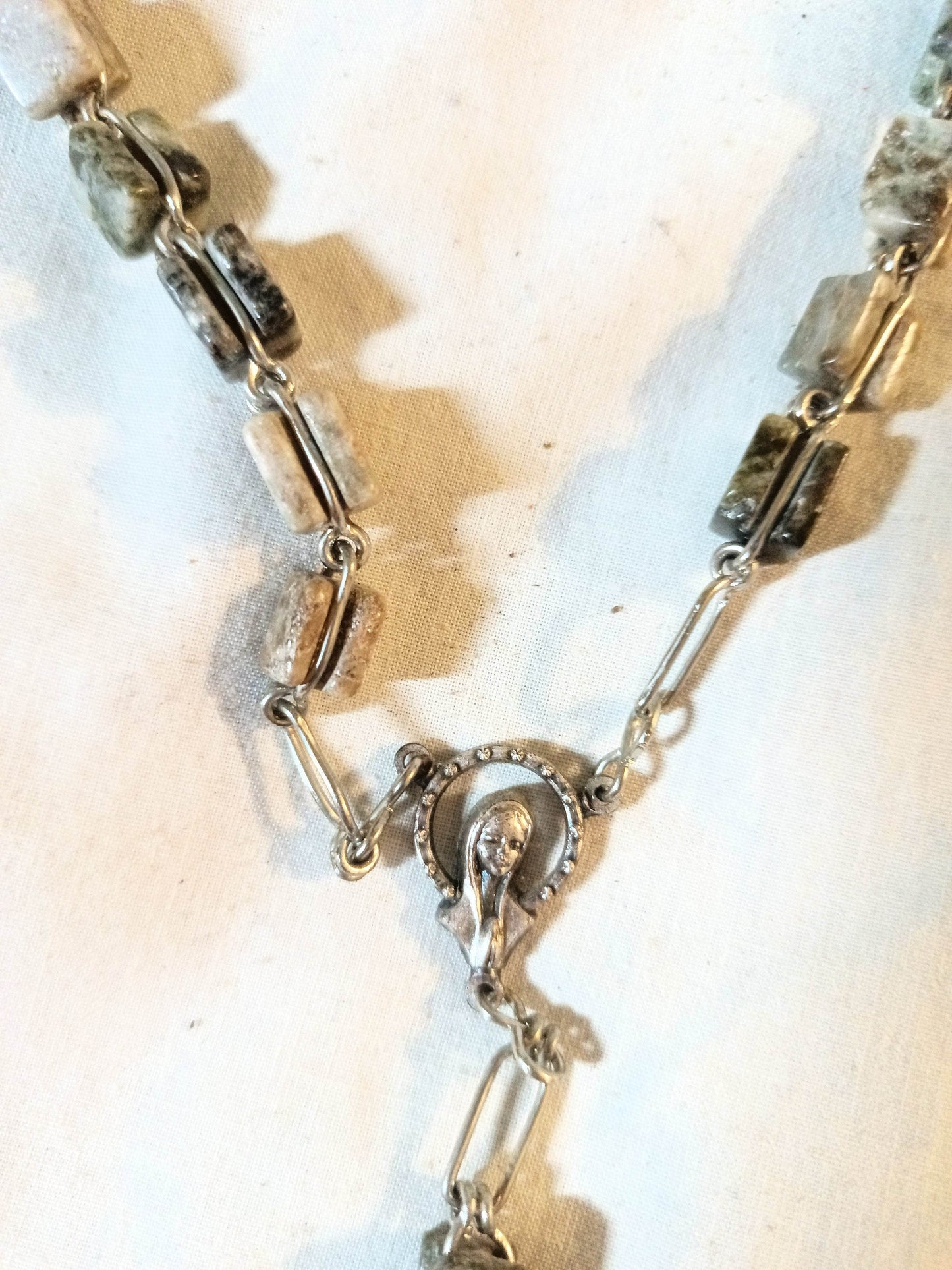 Connemara Marble 25” Rosary With Erin Crucifix Made In Ireland 1990's - TulipStuff
