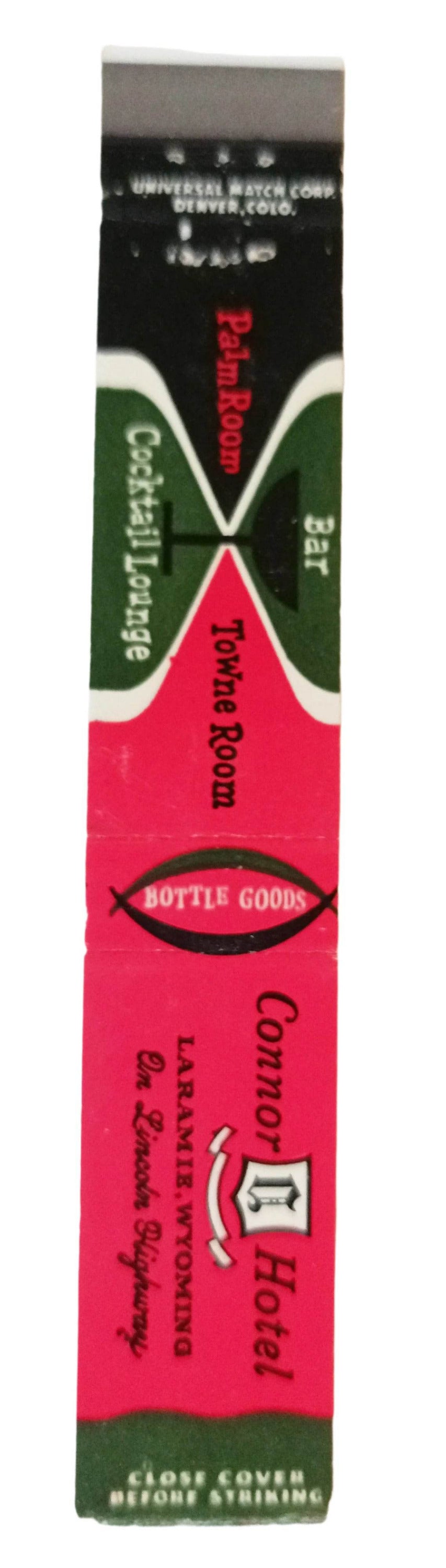 Connor Hotel Laramie Wyoming Matchbook Cover Late 1950's - TulipStuff