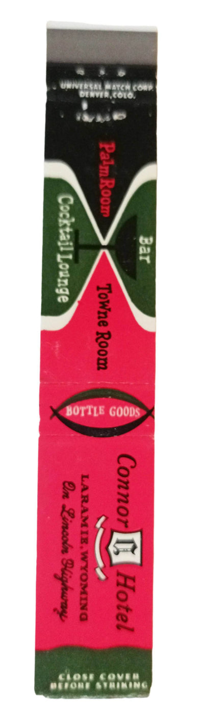 Connor Hotel Laramie Wyoming Matchbook Cover Late 1950's - TulipStuff