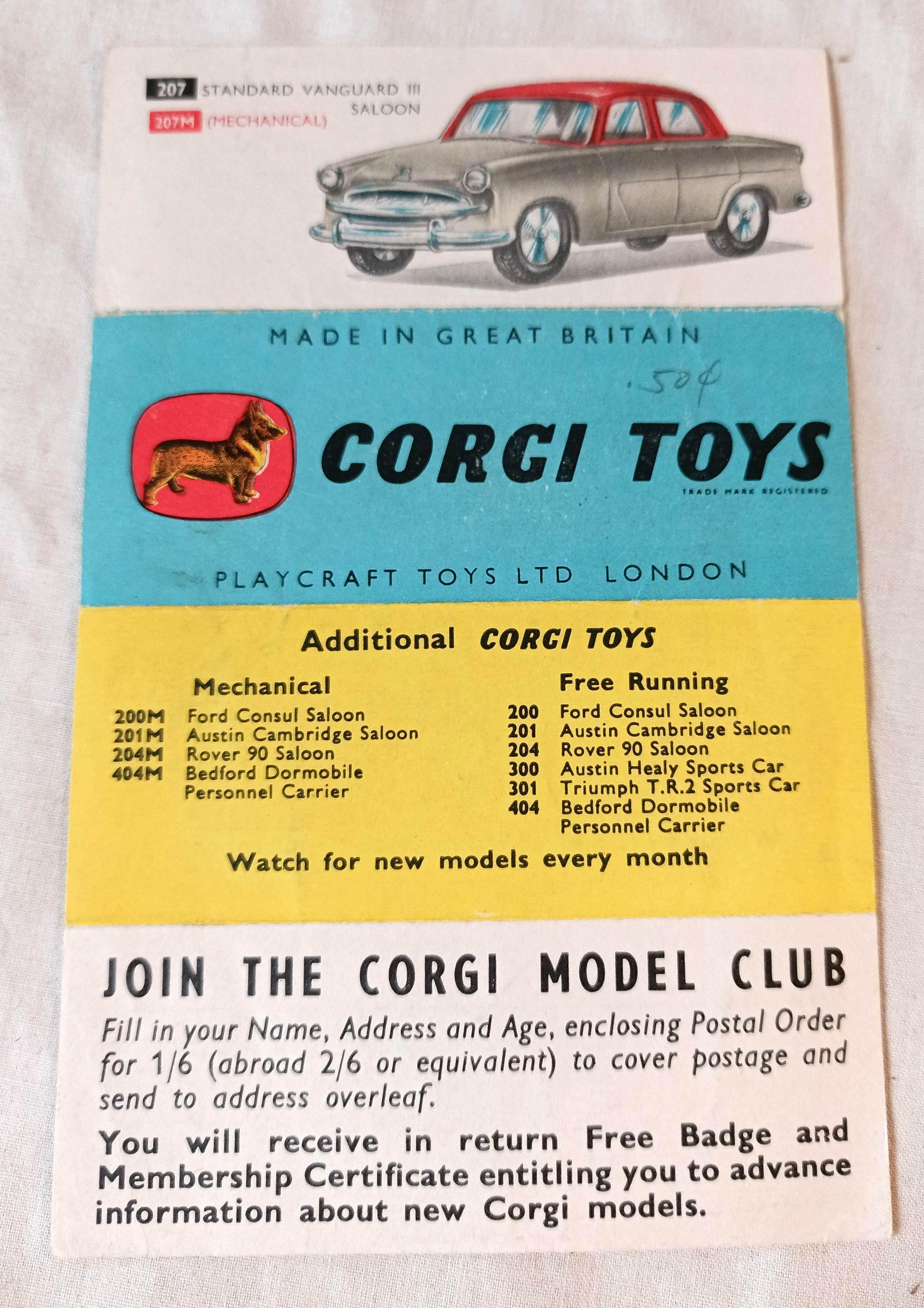 Corgi Toys Concertina Leaflet 50/157/K1 Box Insert Catalog 1957