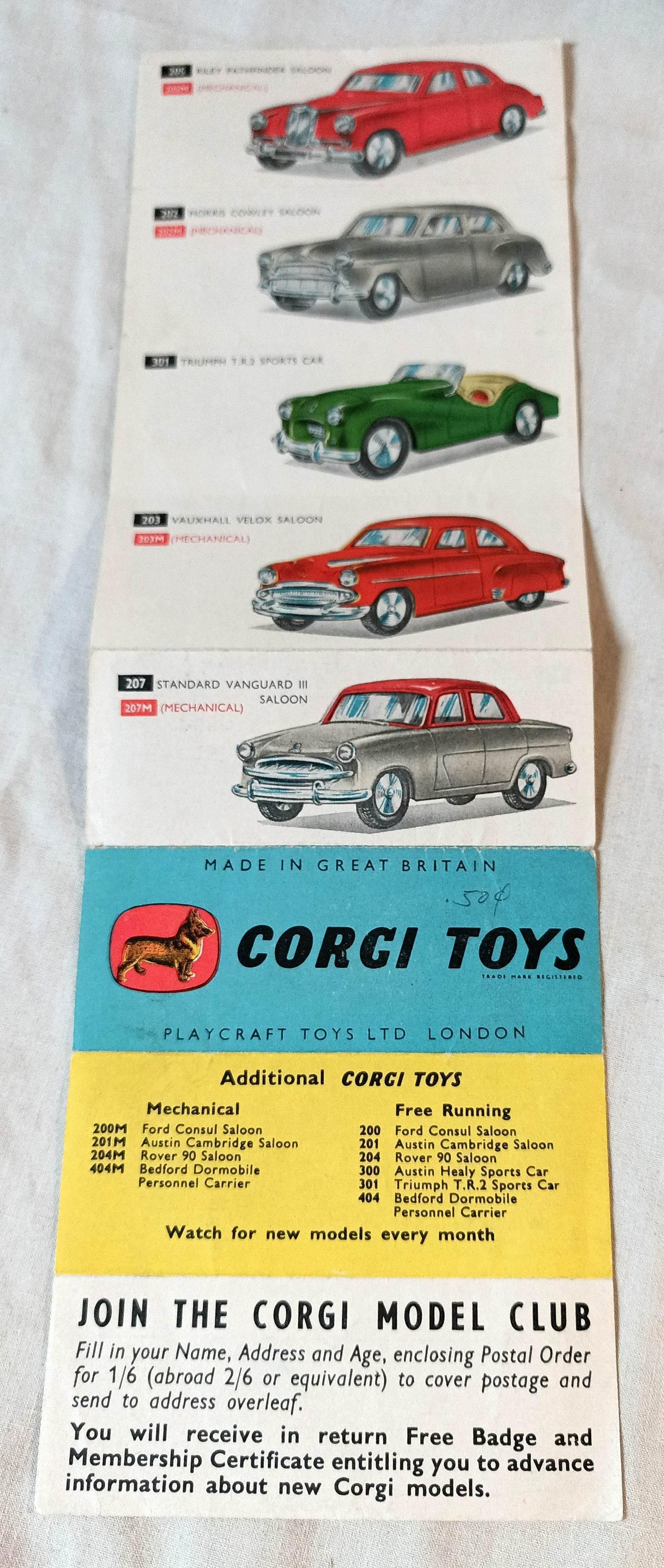 Corgi Toys Concertina Leaflet 50/157/K1 Box Insert Catalog 1957