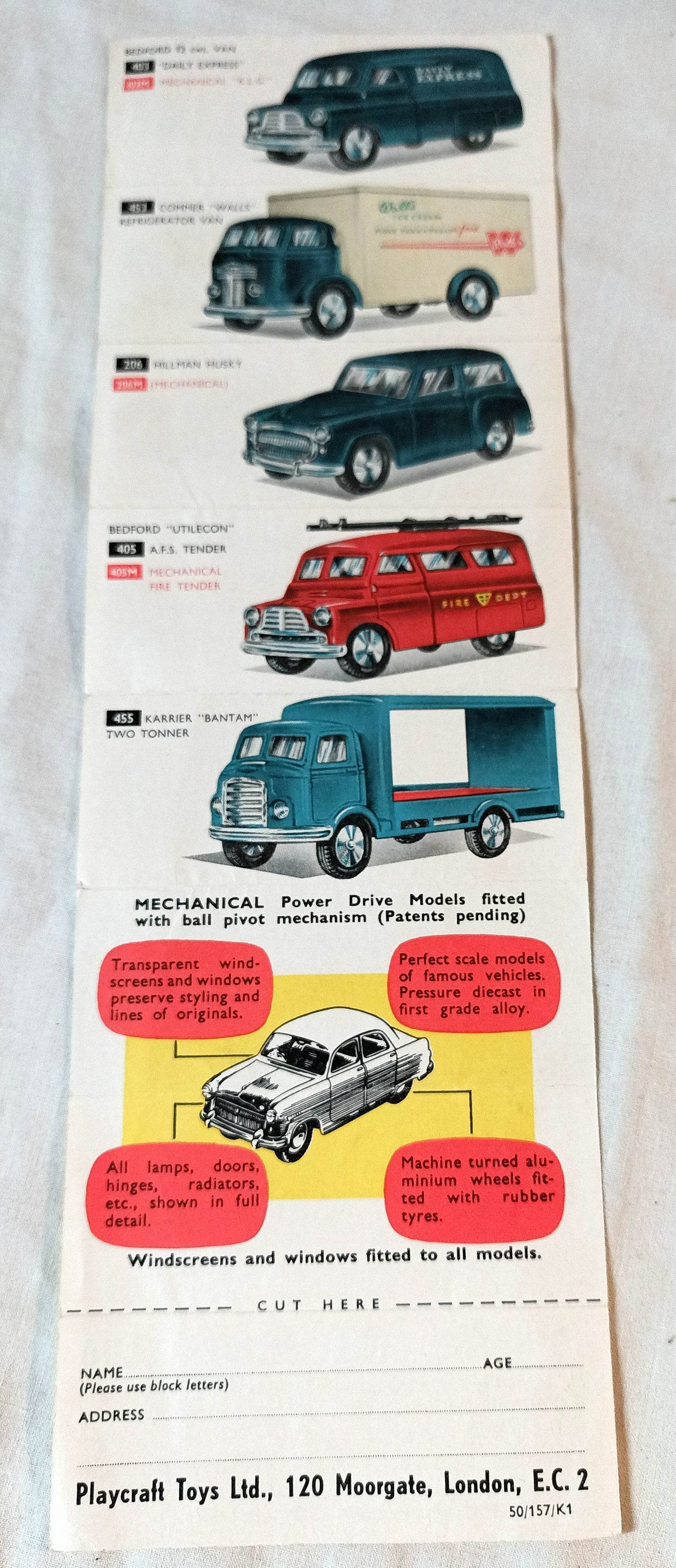 Corgi Toys Concertina Leaflet 50/157/K1 Box Insert Catalog 1957 - TulipStuff