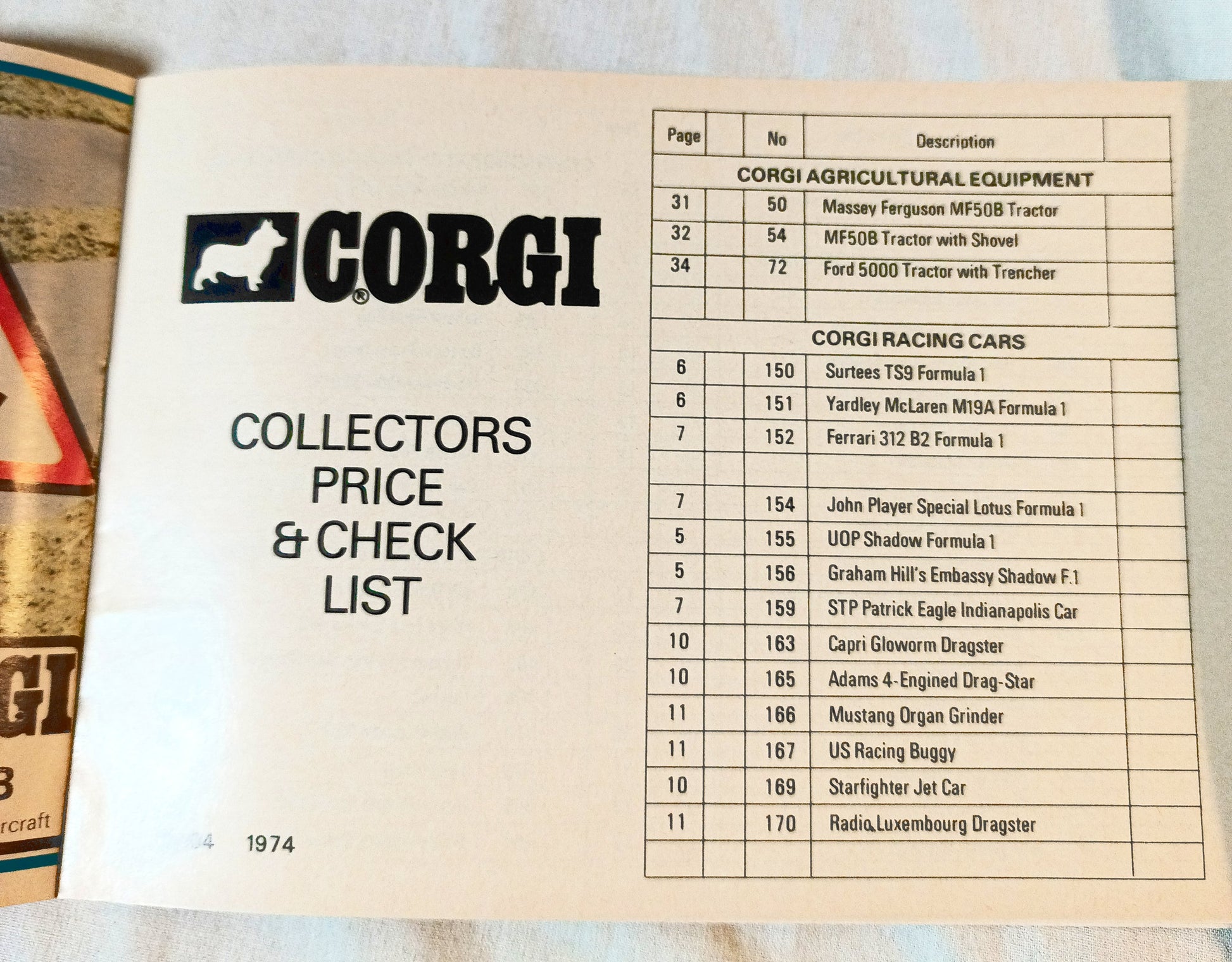 Corgi Toys 1974 Catalog Collector's Check List Mettoy England - TulipStuff