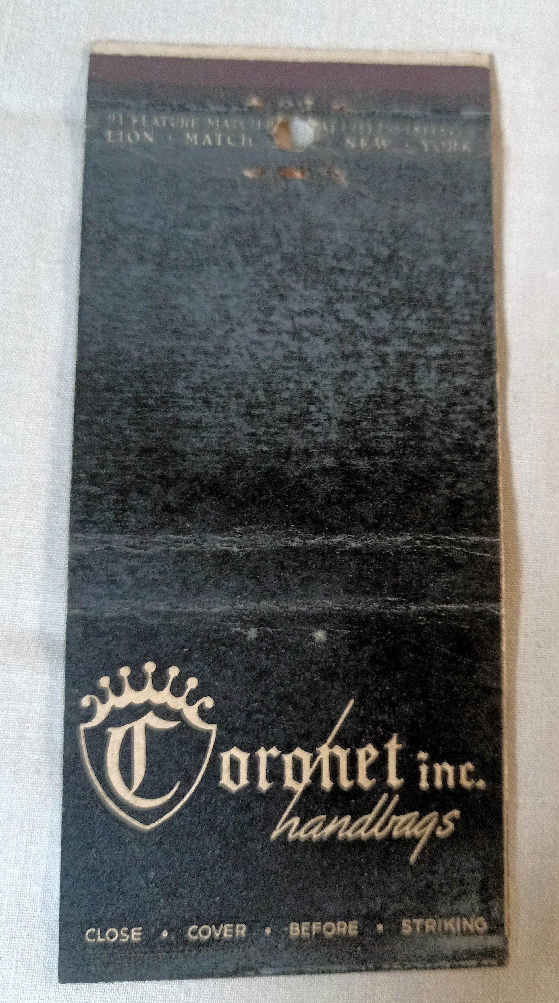 Coronet Handbags New York 30-Strike Matchbook Cover 1950's - TulipStuff