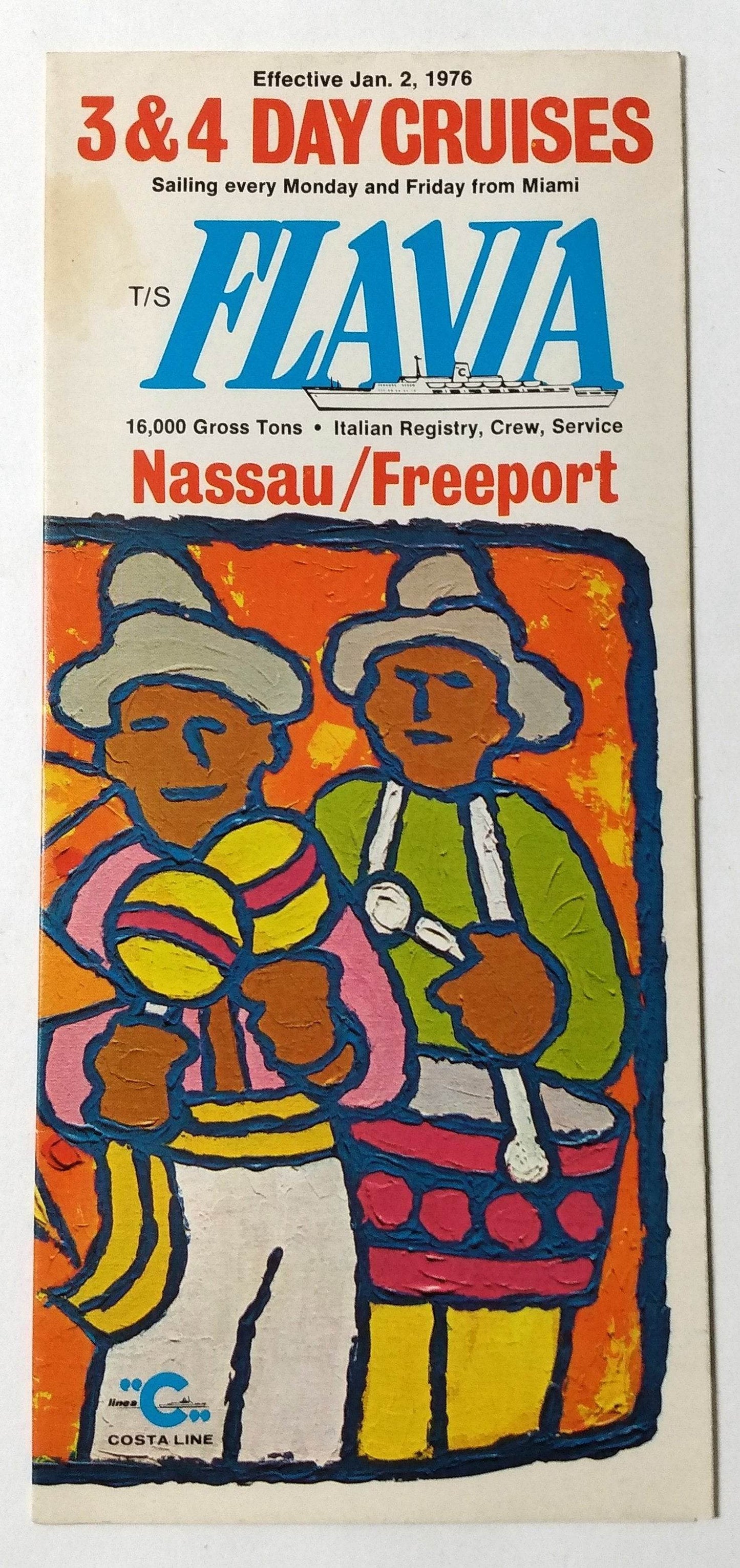 Costa Line ss Flavia 1976 Nassau Freeport Bahamas Cruise Brochure - TulipStuff