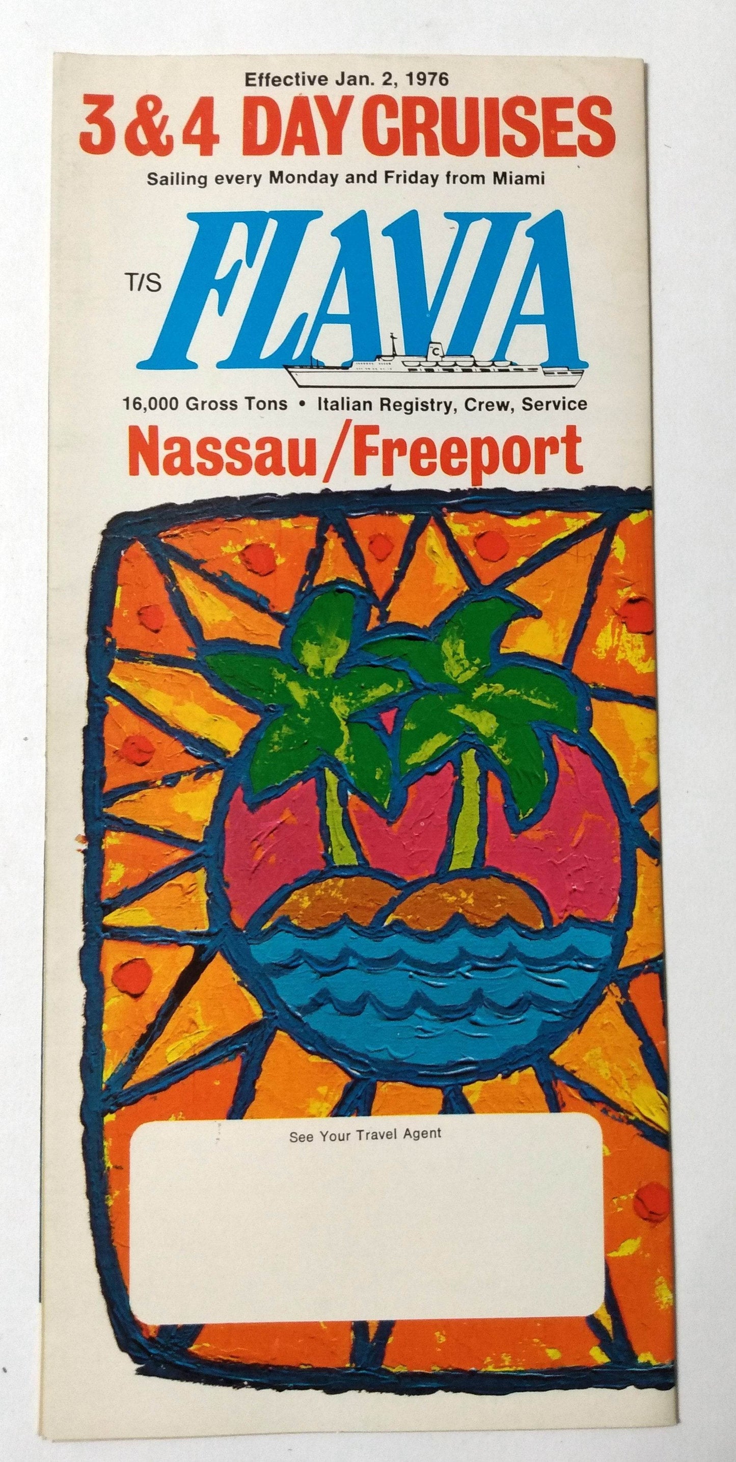 Costa Line ss Flavia 1976 Nassau Freeport Bahamas Cruise Brochure - TulipStuff