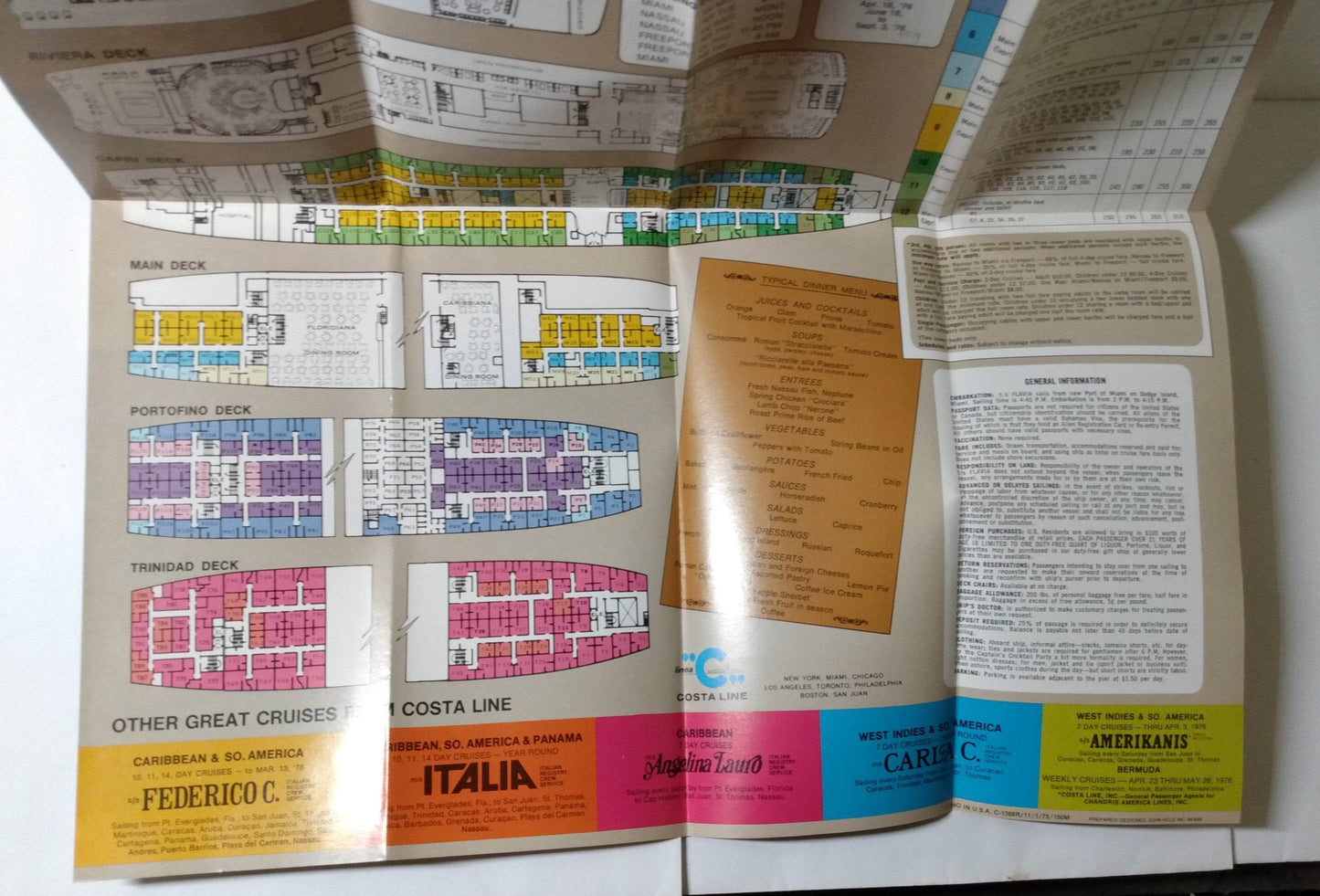 Costa Line ss Flavia 1976 Nassau Freeport Bahamas Cruise Brochure - TulipStuff