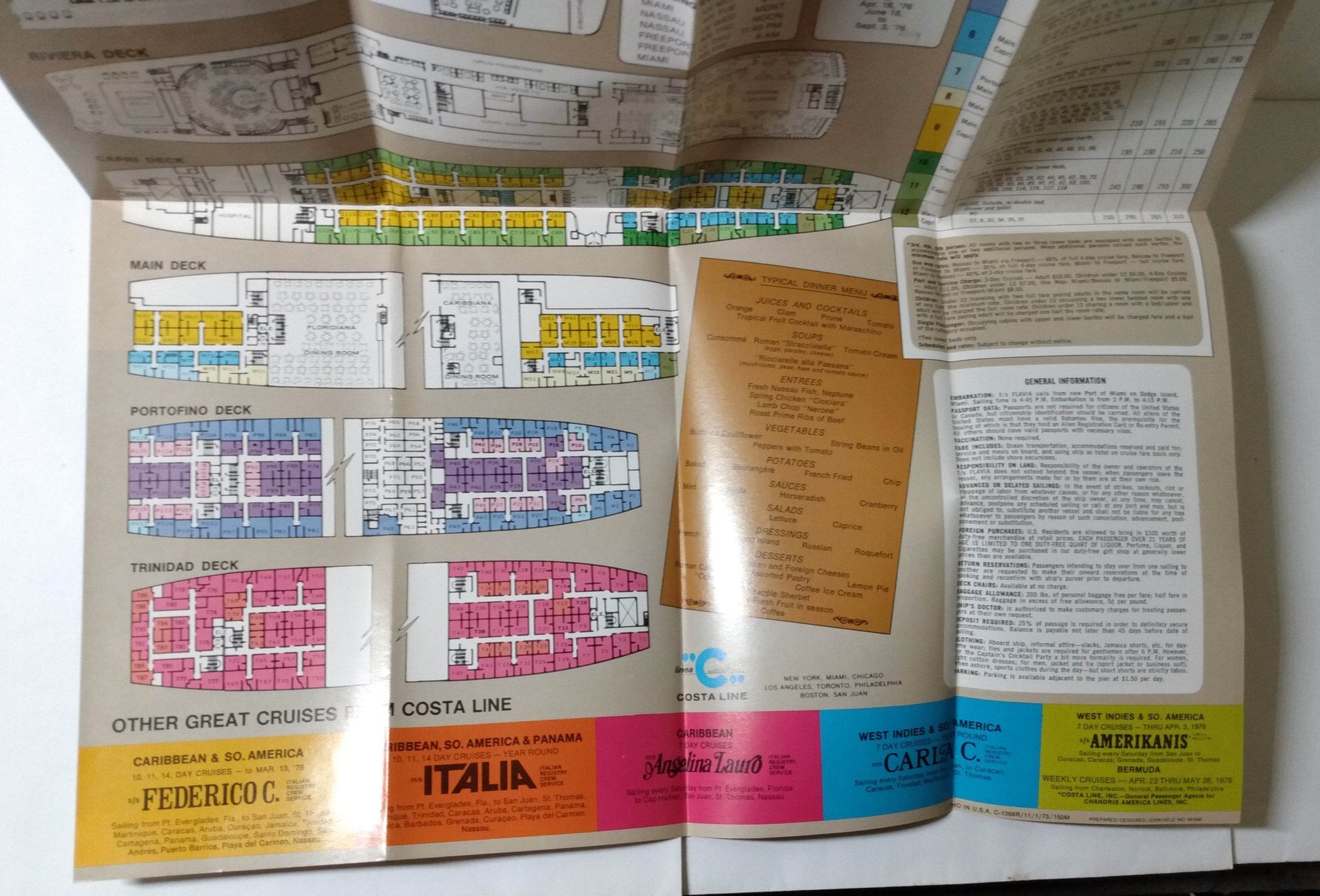 Costa Line ss Flavia 1976 Nassau Freeport Bahamas Cruise Brochure - TulipStuff