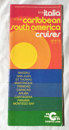 Costa Line ms Italia 1974-75 Caribbean South America Cruise Brochure - TulipStuff