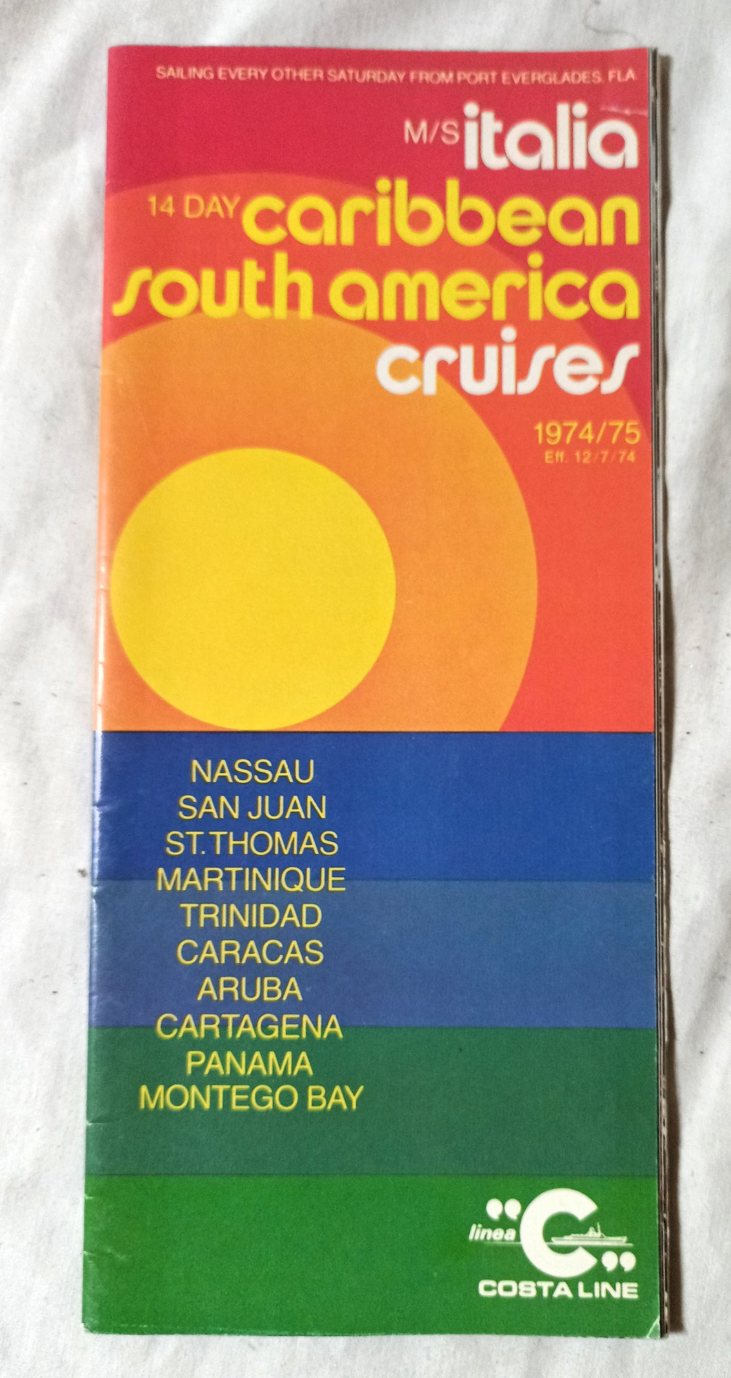 Costa Line ms Italia 1974-75 Caribbean South America Cruise Brochure - TulipStuff