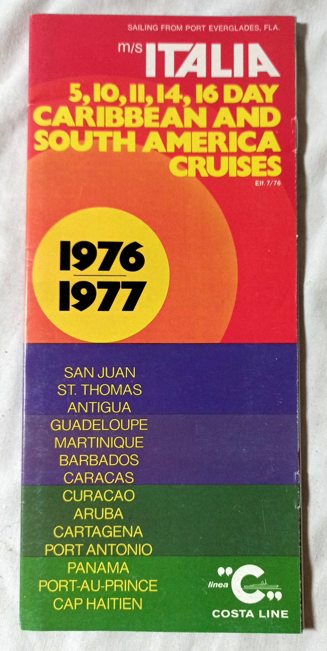 Costa Line ms Italia 1976-77 Caribbean South America Cruise Brochure