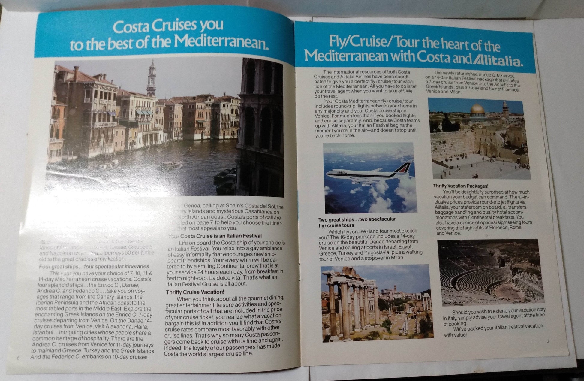 Costa Andrea C - Danae - Enrico C - Federico C 1980 Fly Cruise Brochure - TulipStuff