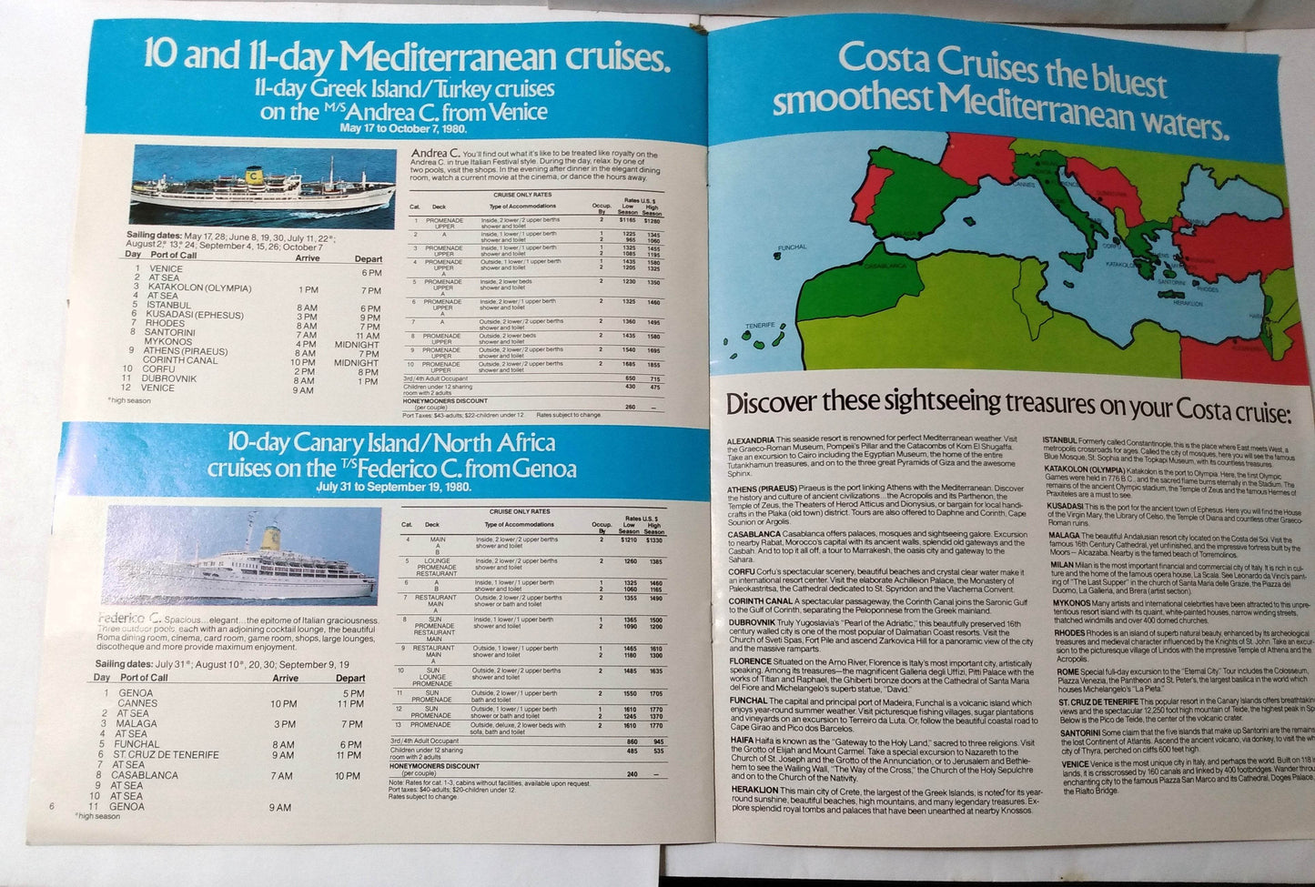 Costa Andrea C - Danae - Enrico C - Federico C 1980 Fly Cruise Brochure - TulipStuff