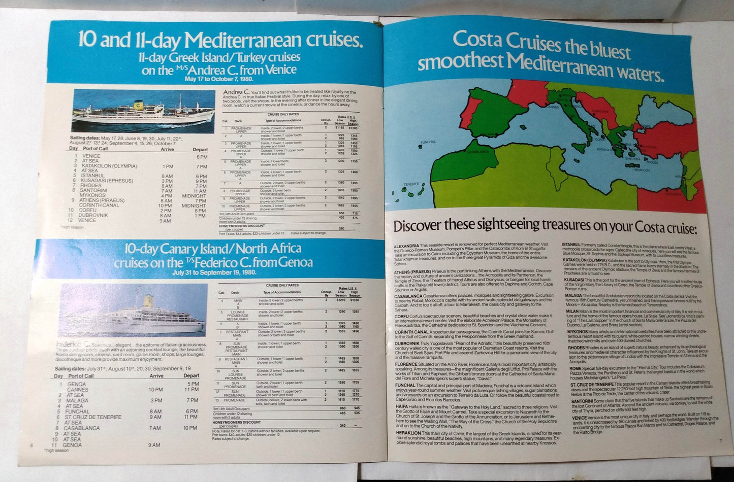 Costa Andrea C - Danae - Enrico C - Federico C 1980 Fly Cruise Brochure - TulipStuff