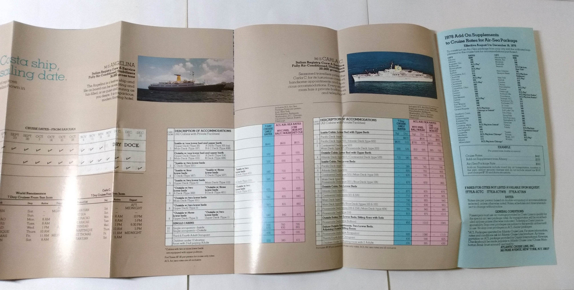 Costa Cruises ms World Renaissance Carla C Angelina 1978 Brochure - TulipStuff