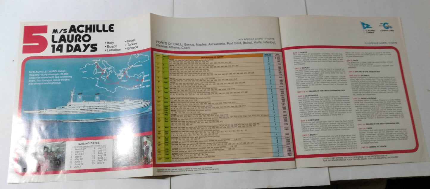 Costa Andrea C - Achille Lauro - Enrico C - Angelina Lauro 1976 Cruise Brochure - TulipStuff