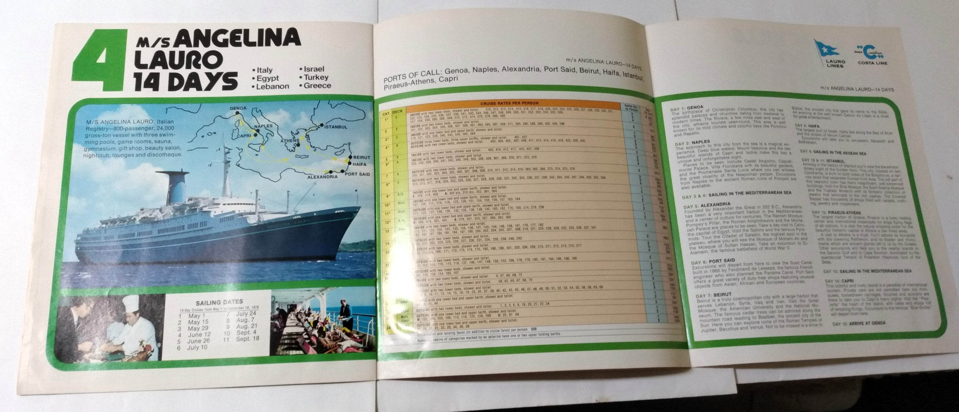 Costa Andrea C - Achille Lauro - Enrico C - Angelina Lauro 1976 Cruise Brochure - TulipStuff