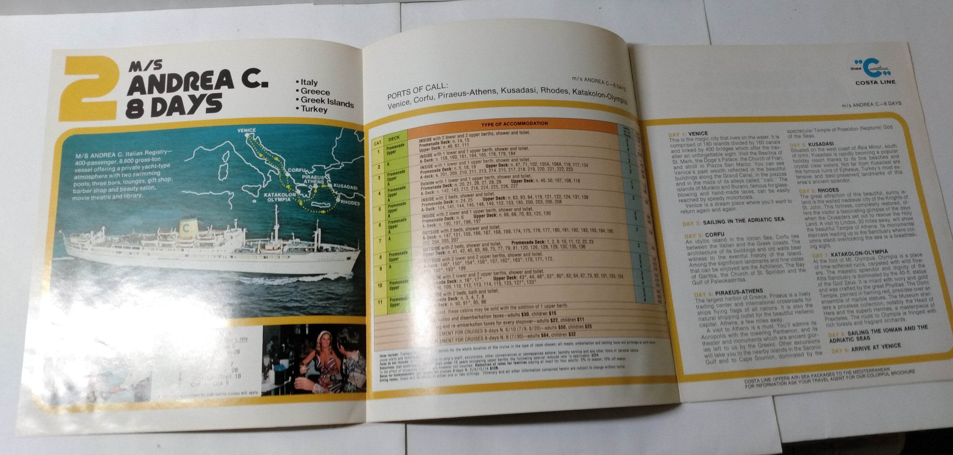 Costa Andrea C - Achille Lauro - Enrico C - Angelina Lauro 1976 Cruise Brochure - TulipStuff