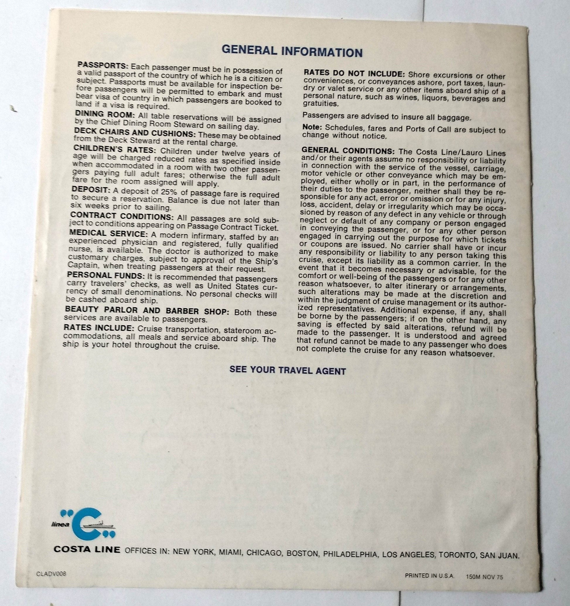 Costa Andrea C - Achille Lauro - Enrico C - Angelina Lauro 1976 Cruise Brochure - TulipStuff