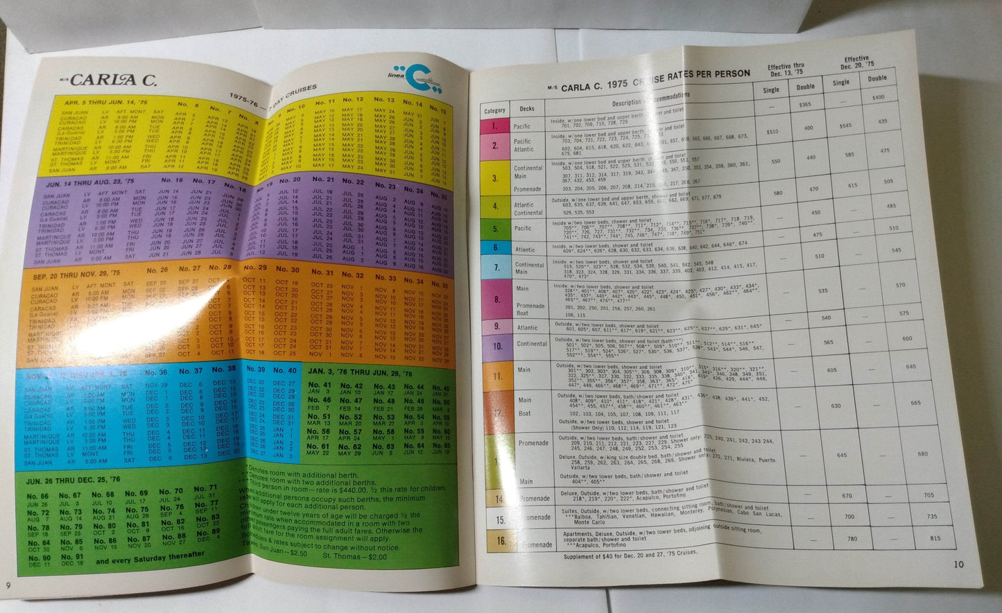 Costa Line Carla C 1975-76 Caribbean Cruises Brochure - TulipStuff