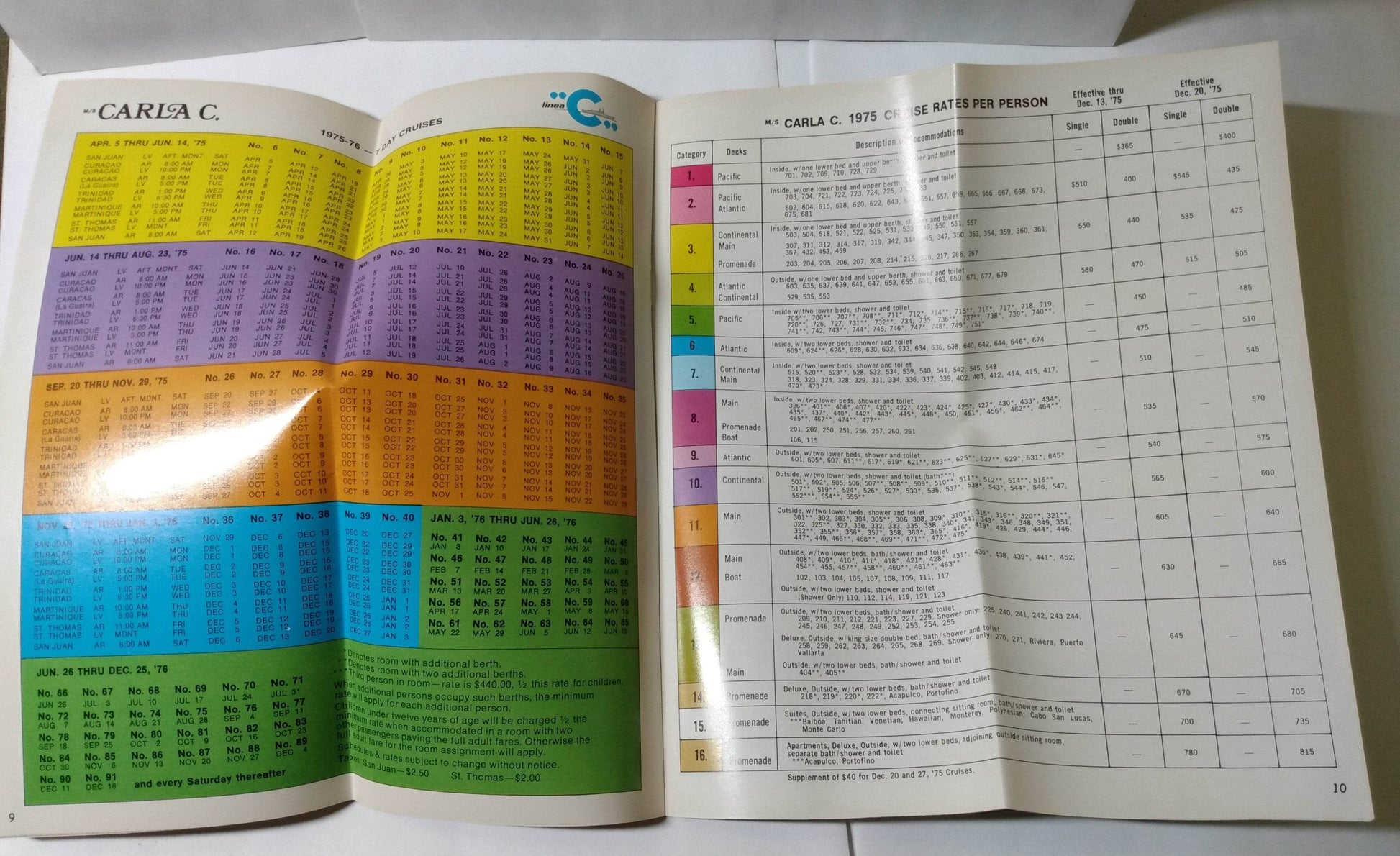 Costa Line Carla C 1975-76 Caribbean Cruises Brochure - TulipStuff