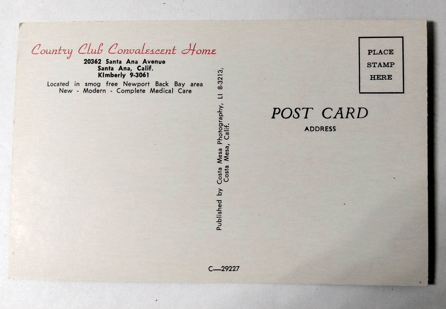 Country Club Convalescent Home Santa Ana California 1960's Postcard - TulipStuff