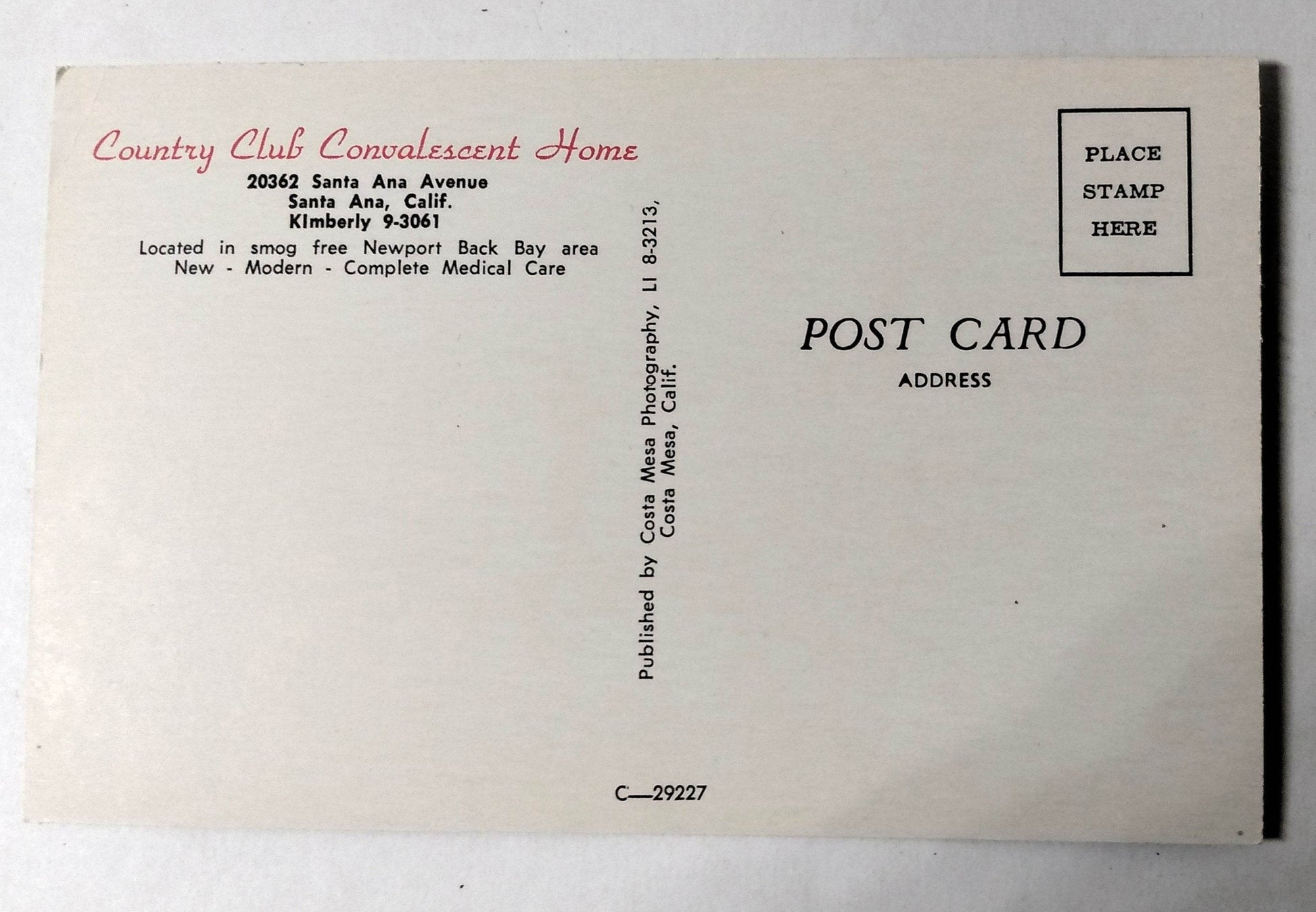 Country Club Convalescent Home Santa Ana California 1960's Postcard - TulipStuff