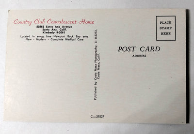 Country Club Convalescent Home Santa Ana California 1960's Postcard - TulipStuff